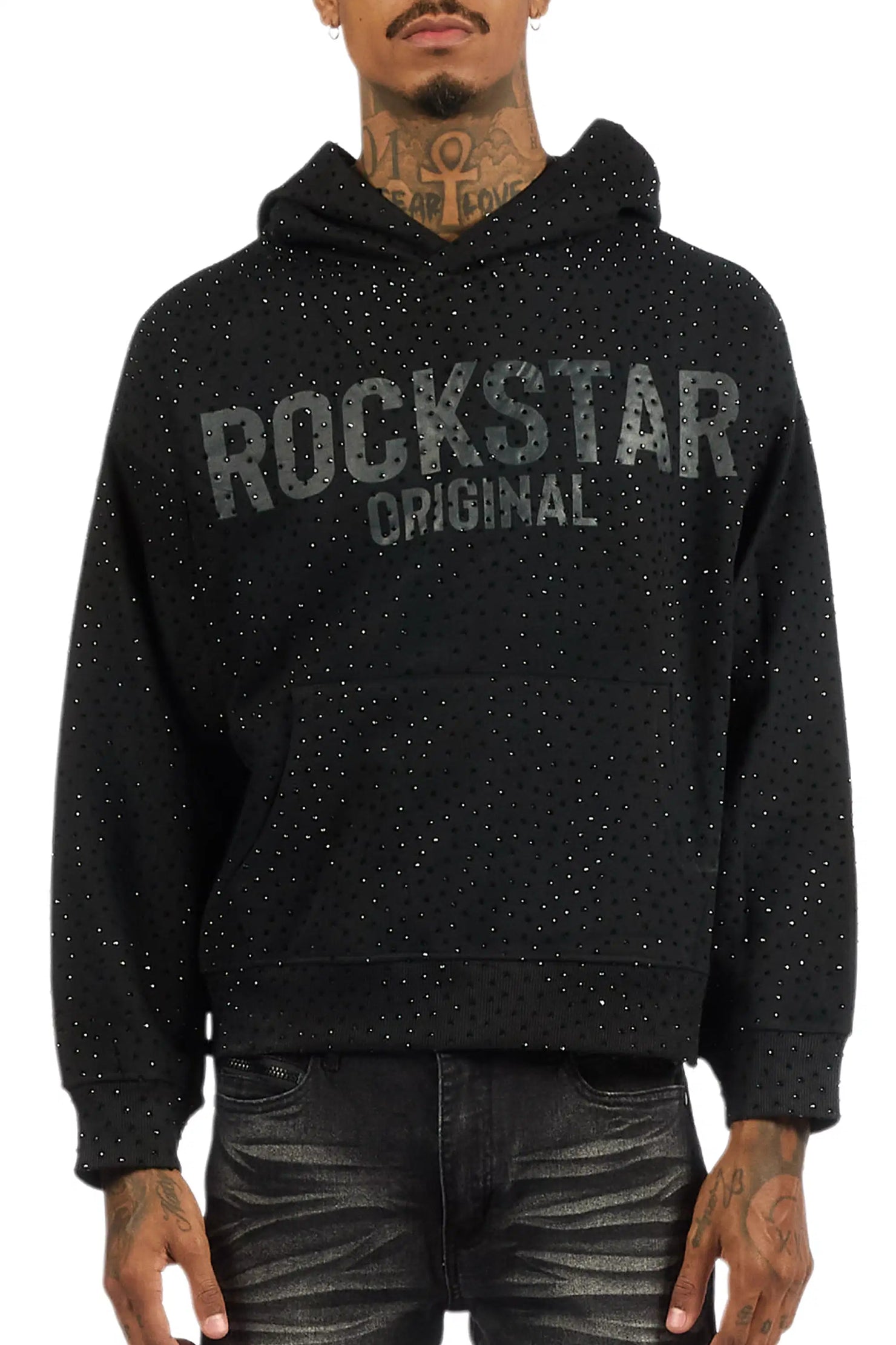 Crystiq Black/Black Rhinestone Oversized Hoodie