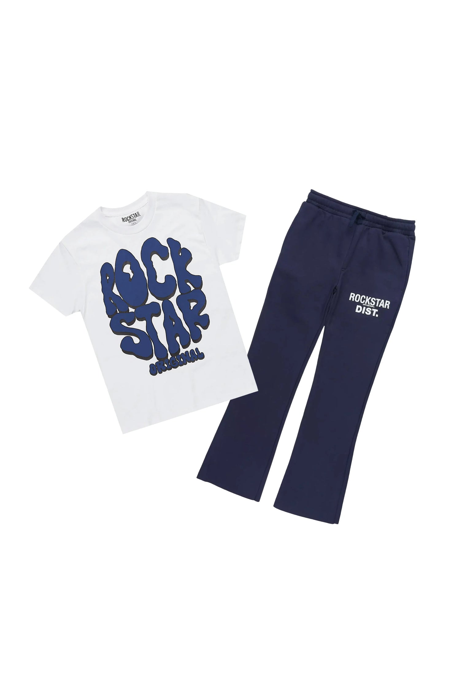 Boys Casspine White/Navy T-Shirt Pant Set