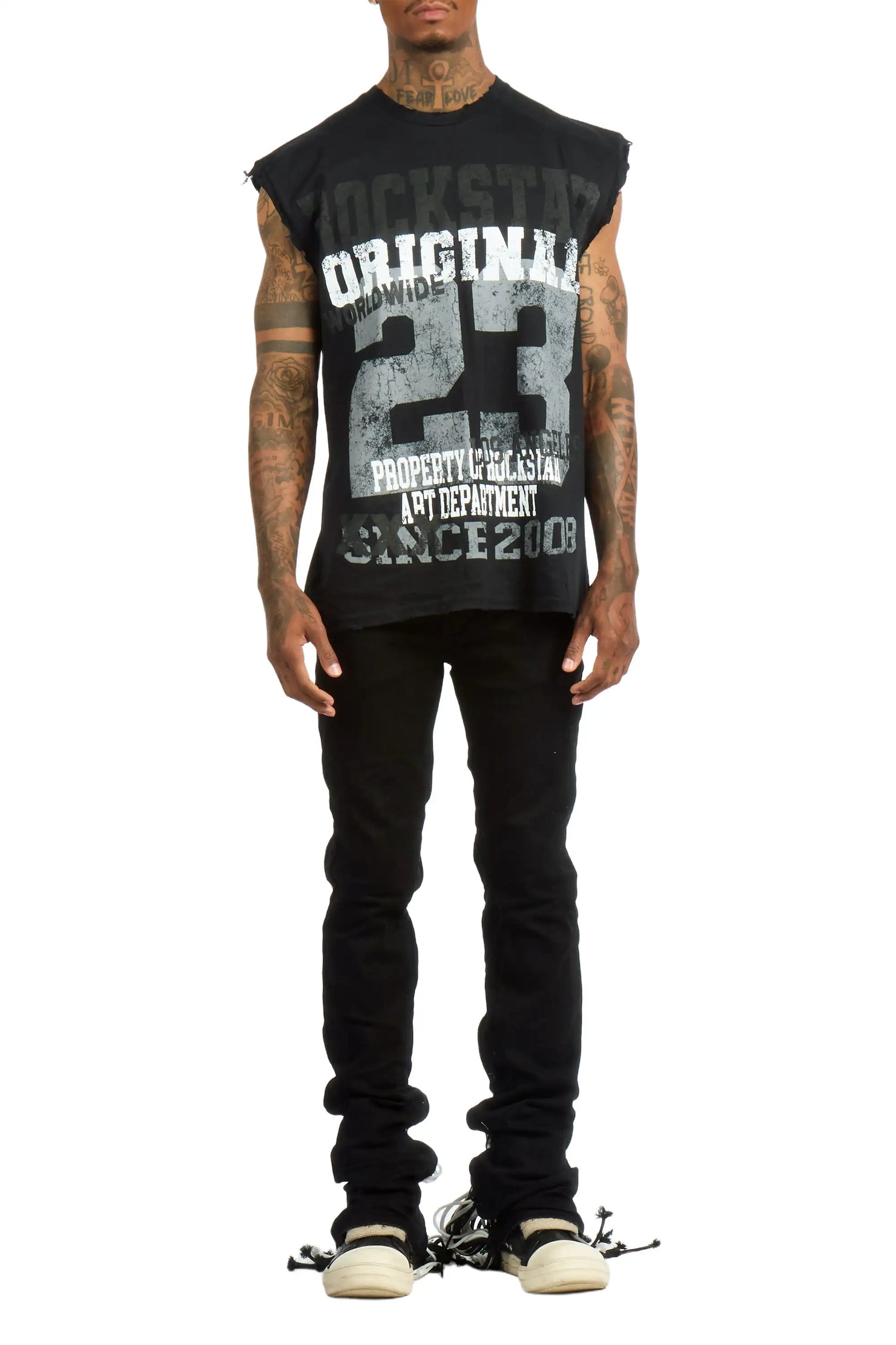 Kyvaris Black/White Oversized Graphic T-Shirt & Otto Stacked Flare Jean Set