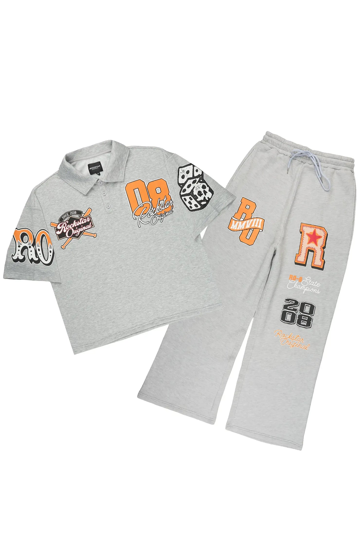 Forbidden Heather Grey Crop Boxy Polo/Fleece Baggy Track Set