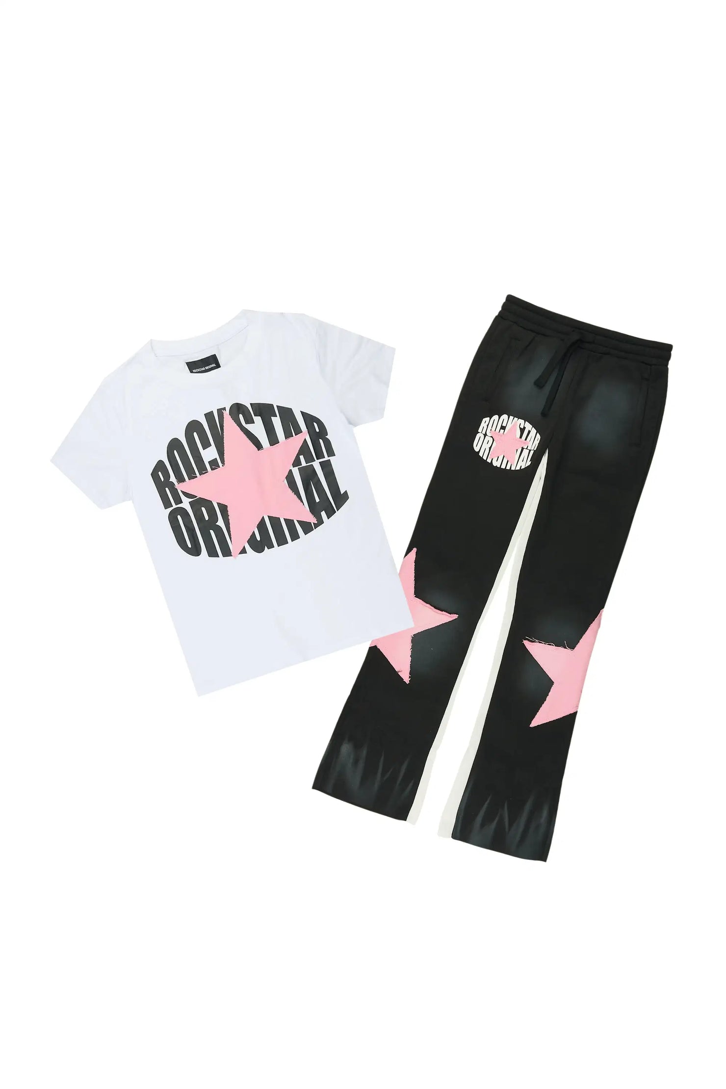 Girls Kaliyah White/Black T-Shirt Track Set