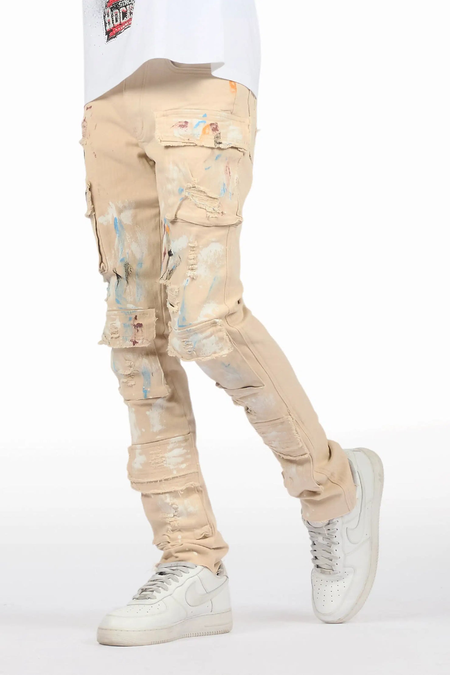 Orien Beige Painter Skinny Fit Jean