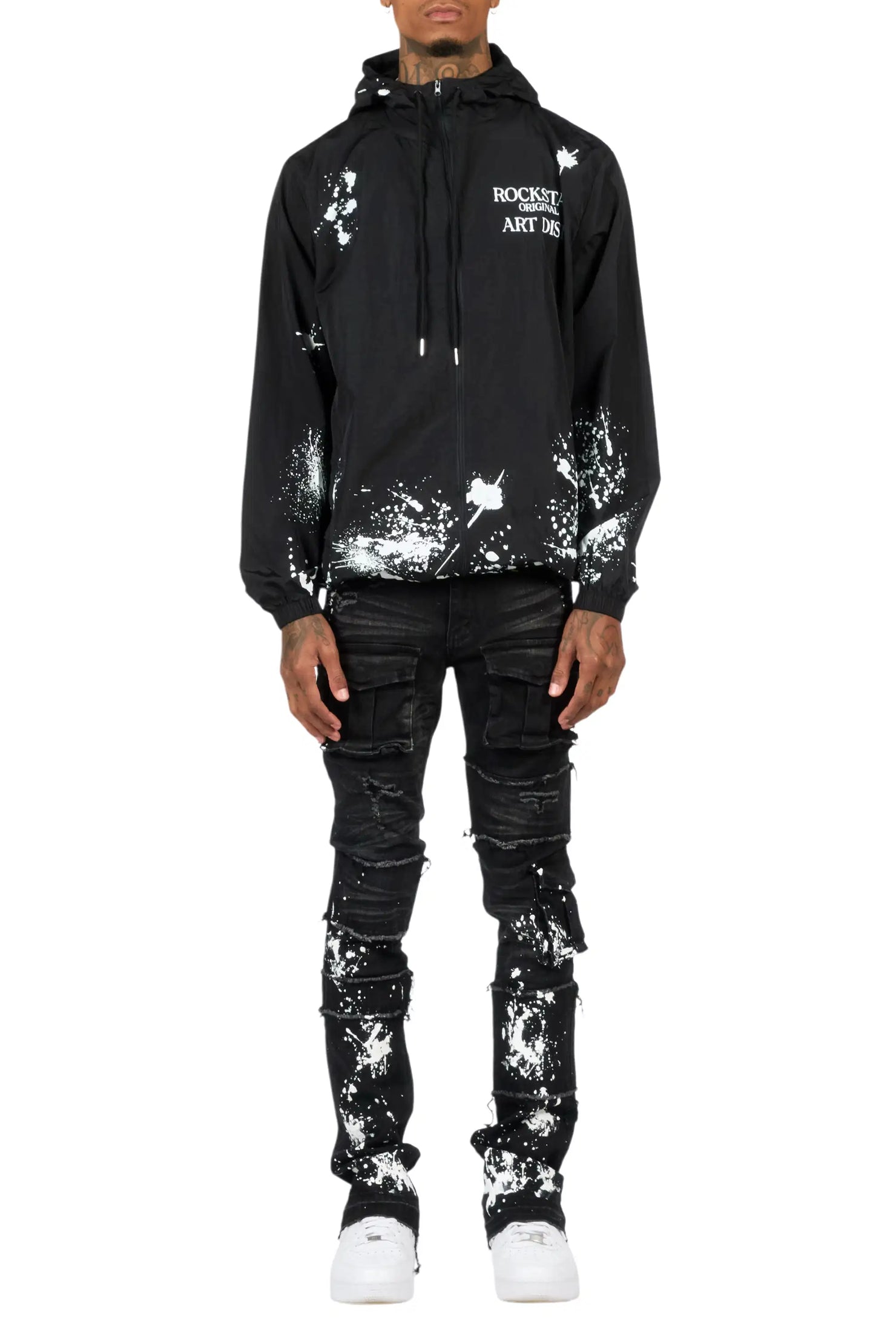 Raffer Black/Black Windbreaker/Stacked Cargo Flare Jean