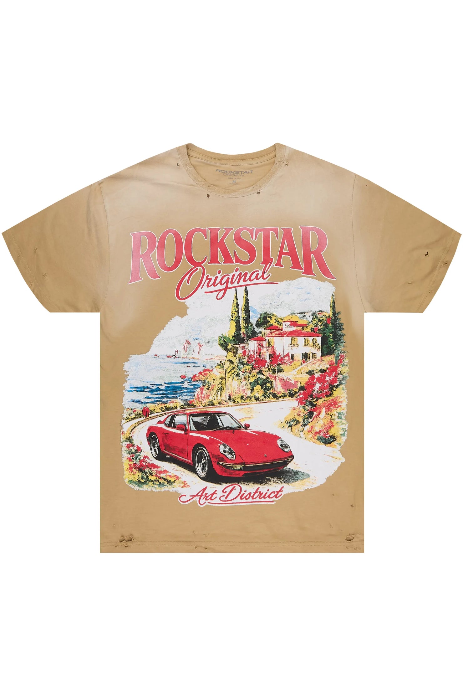 Caston Beige Oversized Graphic T-Shirt