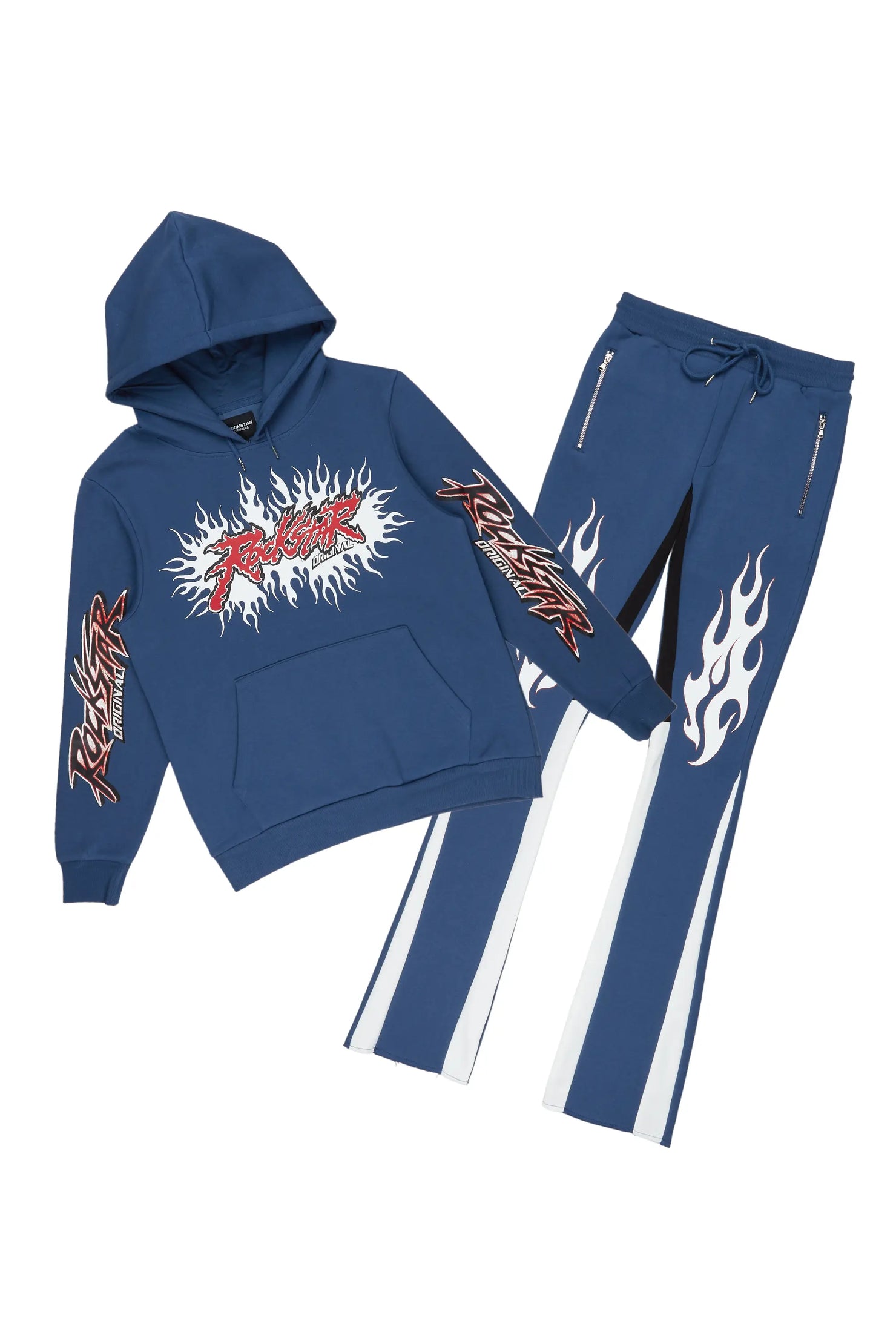 Tidus Navy Hoodie/Stacked Flare Track Pant Set