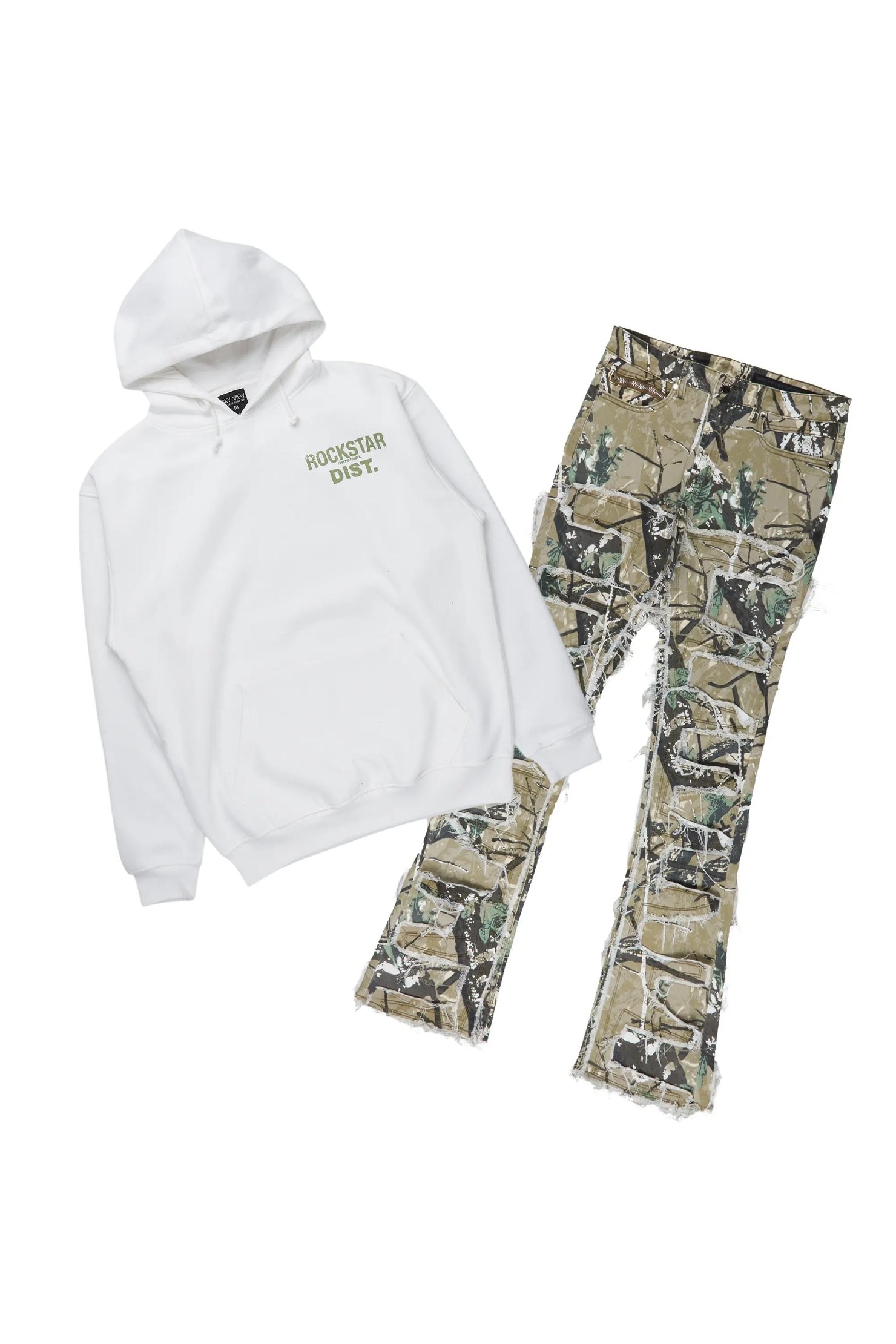 Lake White/Green Hoodie & Shake Sacked Flare Jean Bundle