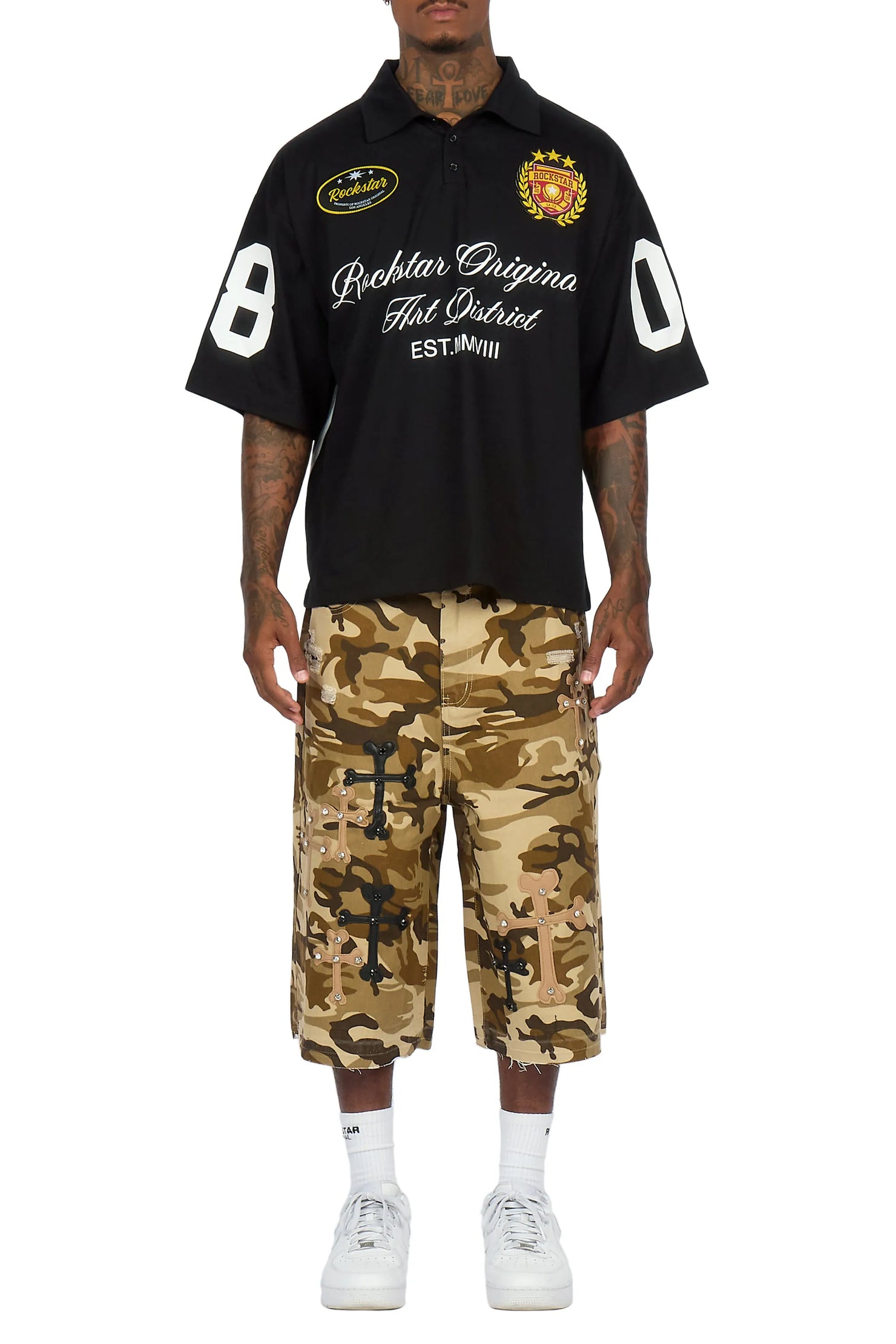 Olivier Beige Camo Patch Rhinestone Jort
