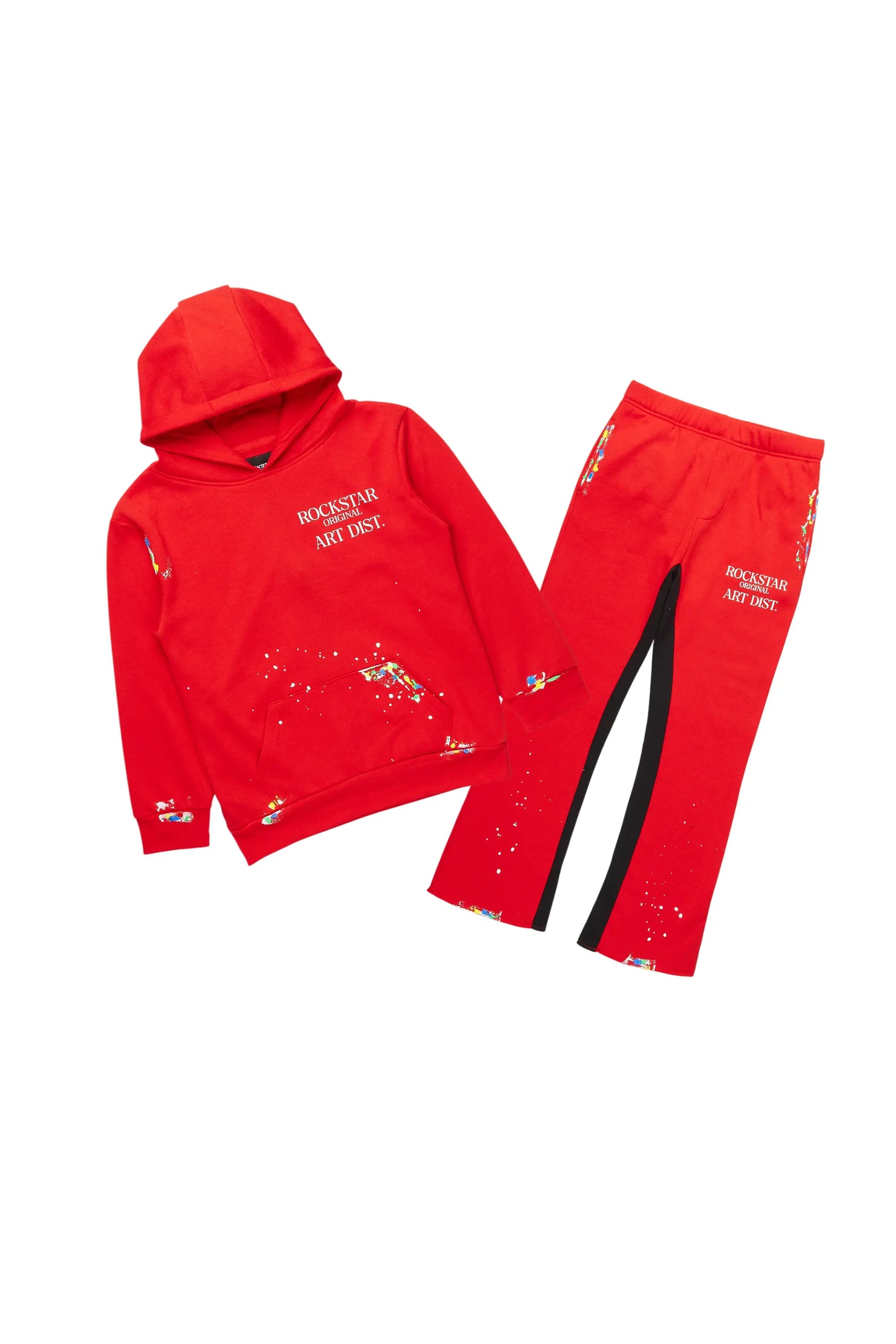 Boys Rockstar Art Dist Red/White Stacked Baggy Track Set
