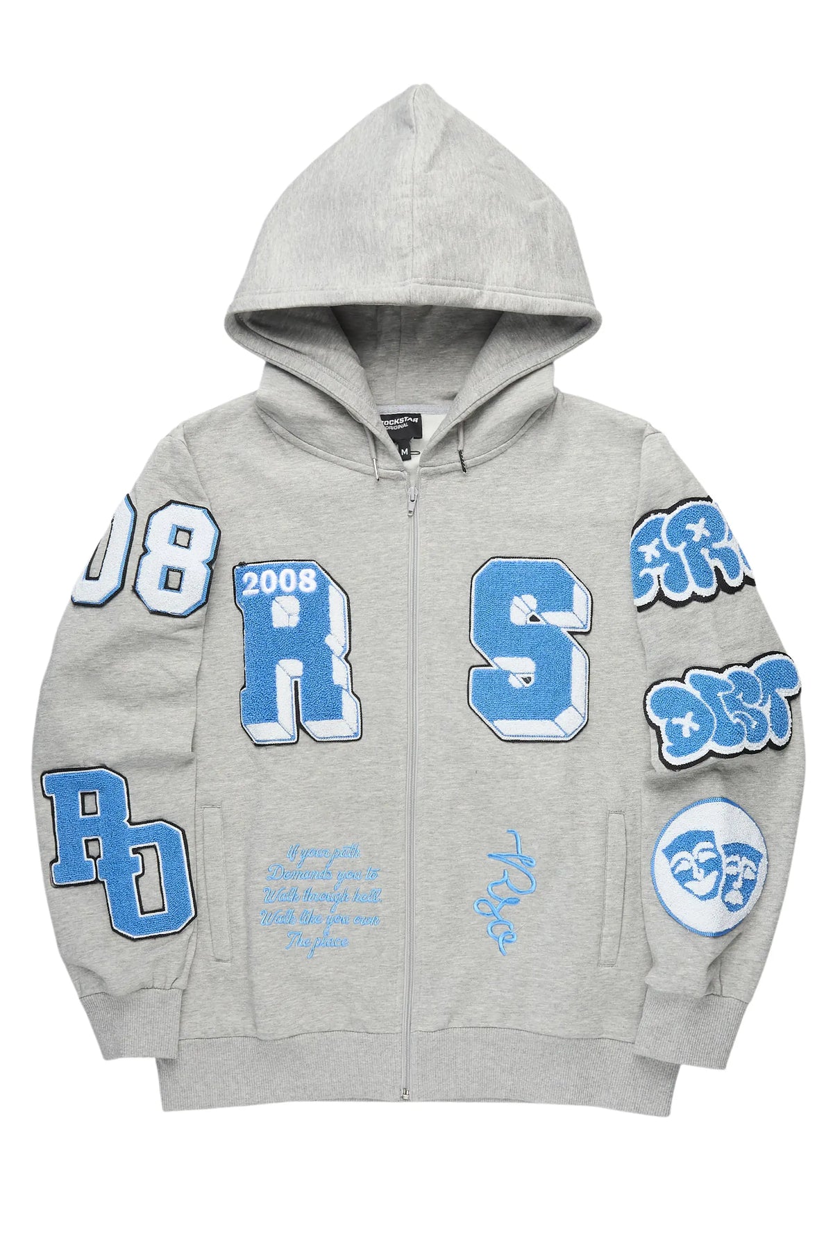 Leslaw Heather Grey Zip Up Graphic Hoodie