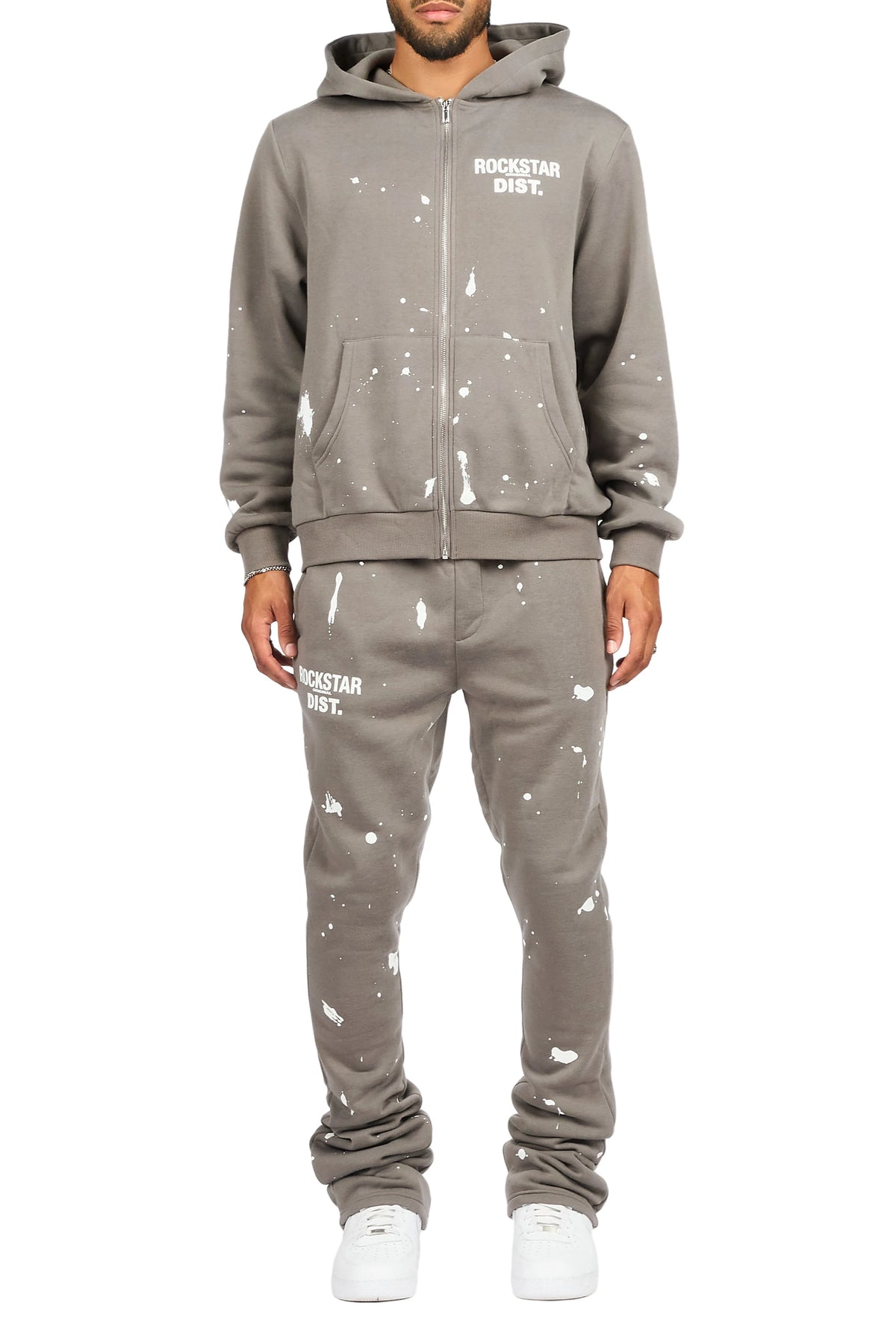 Zip Up Dark Grey Raffer Hoodie/Stacked Track Set