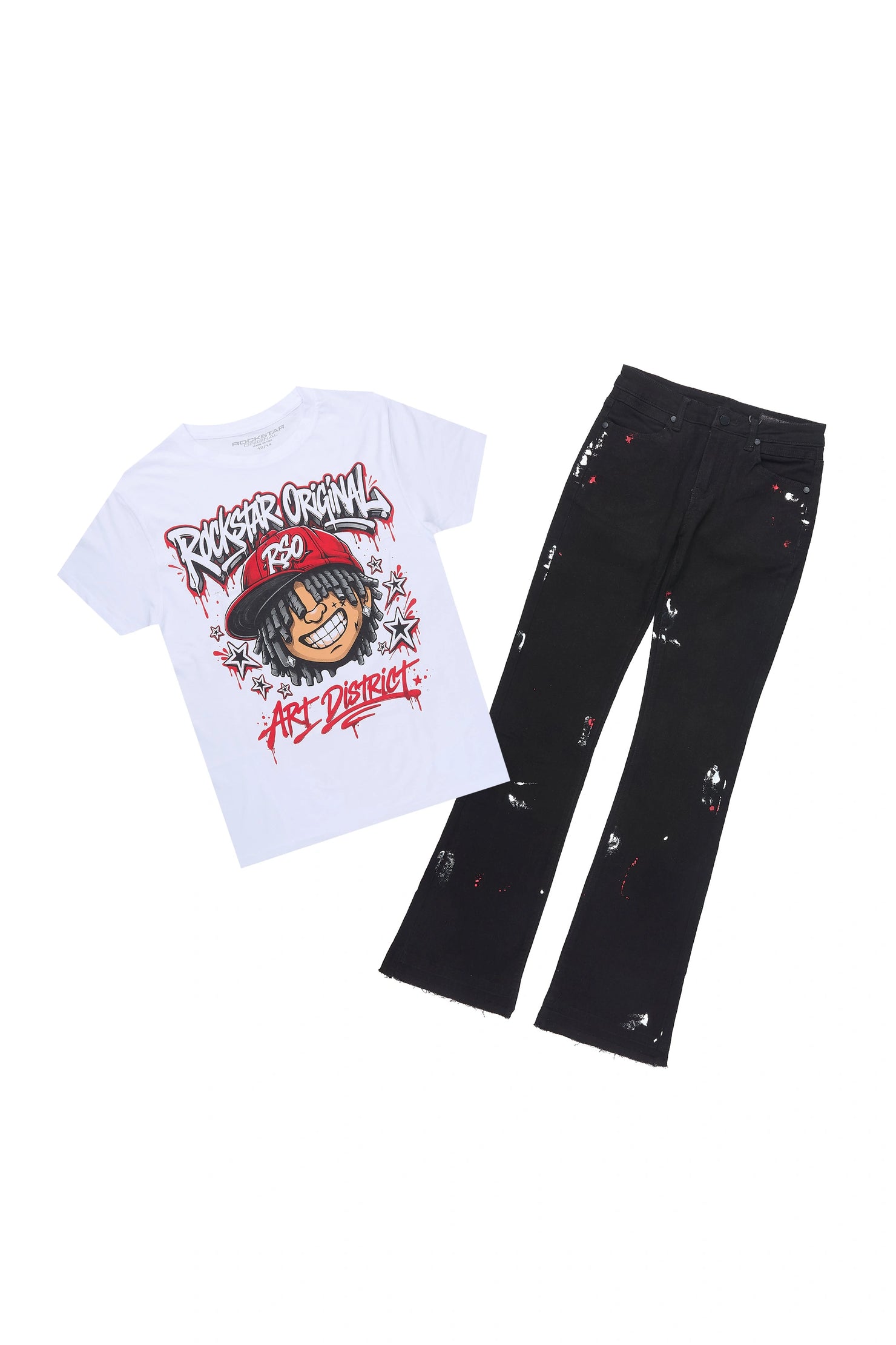 Boys Blade 2.0 White/Black T-Shirt Stacked Painter Jean Set