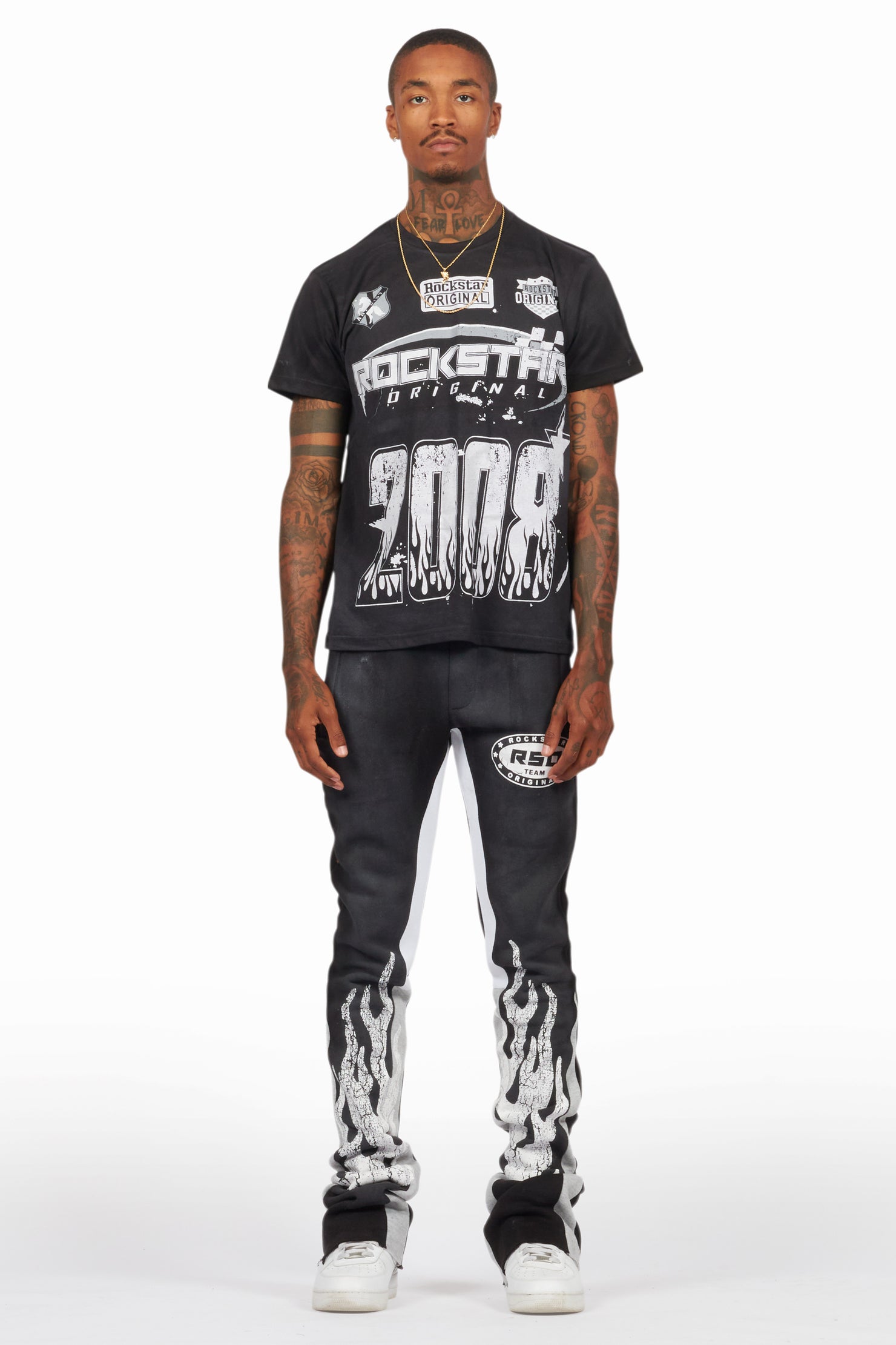 Amos Black T-Shirt/Stacked Flare Track Set