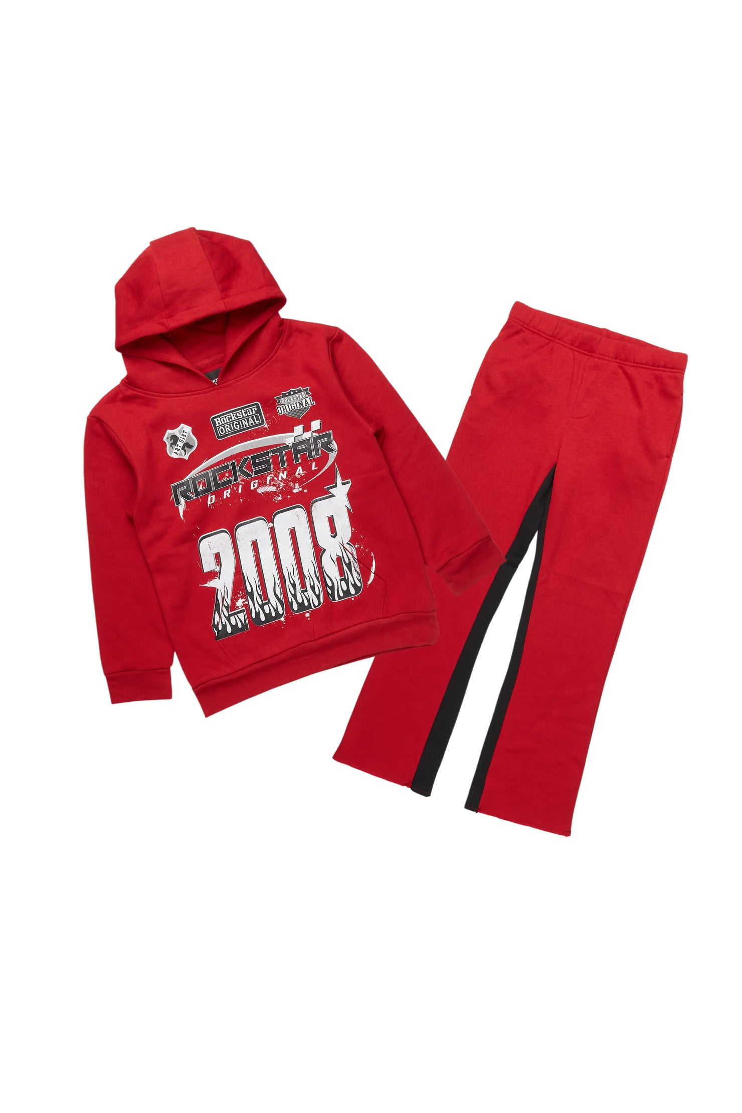 Boys Amos Burgundy Baggy Stacked Track Set