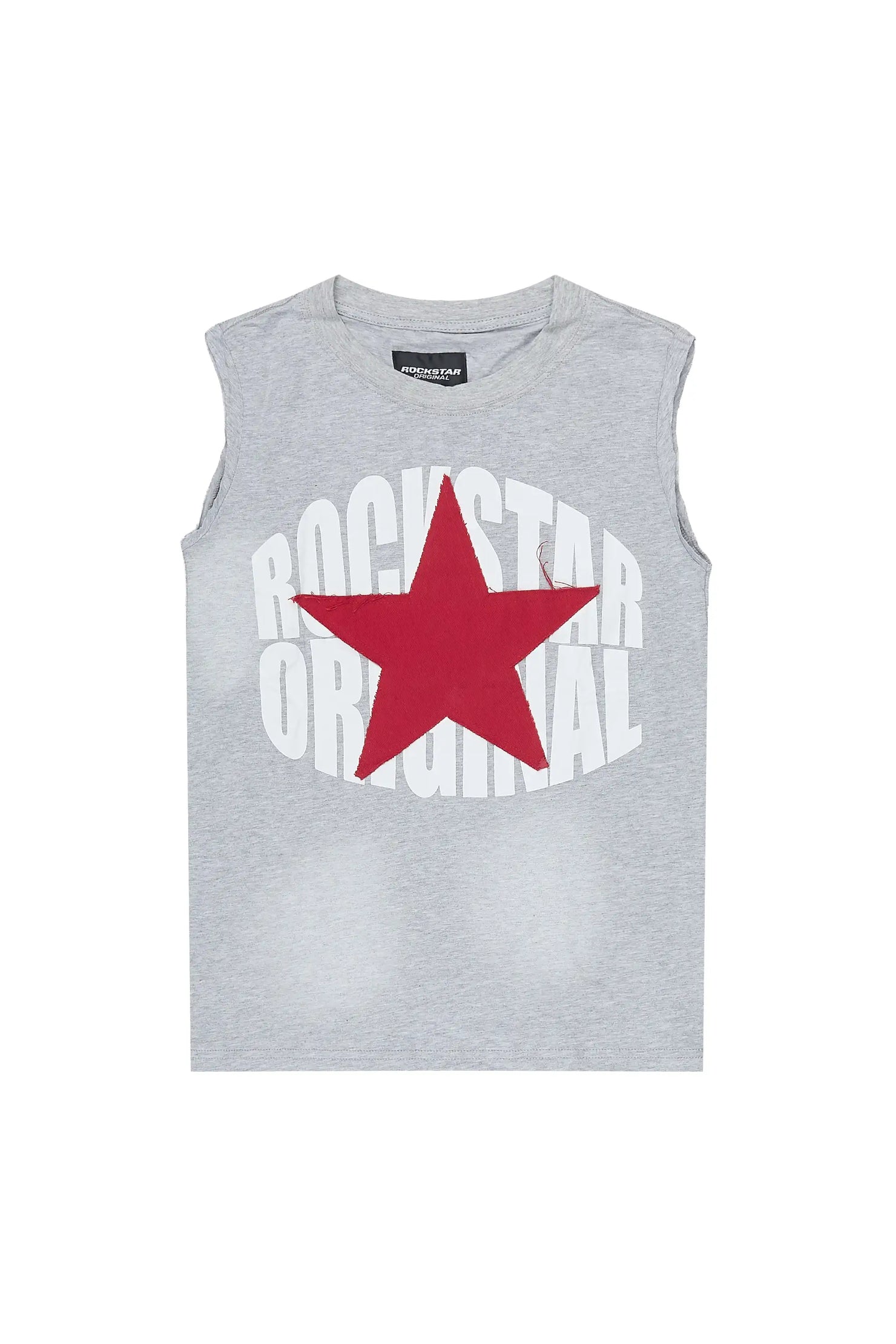 Boys State Heather Grey Cut Off Graphic T-Shirt with Patch