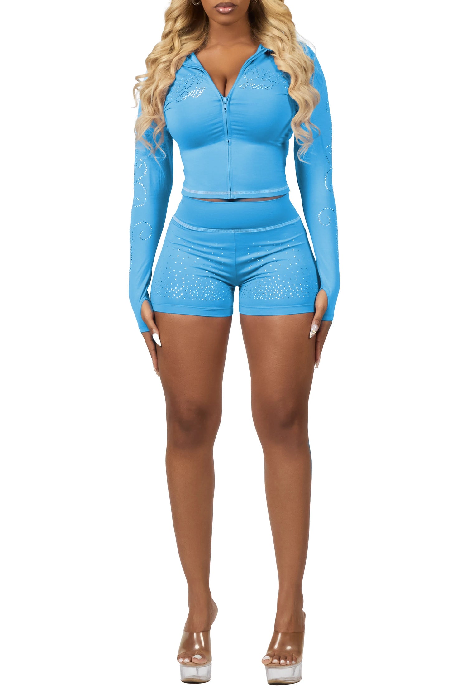 Joella Blue Rhinestone Short Set