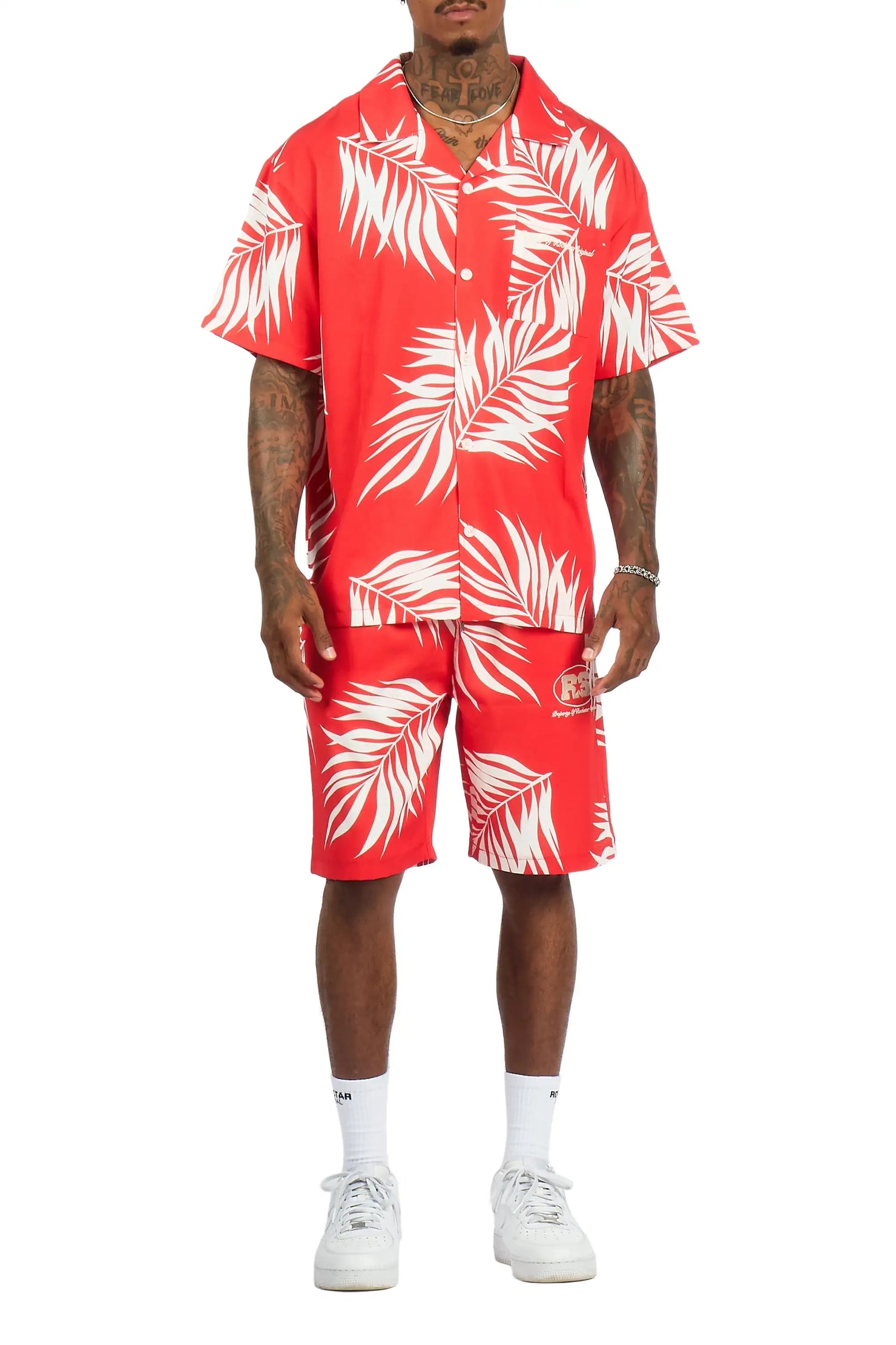 Puka Red Button Down Shirt/Short Set