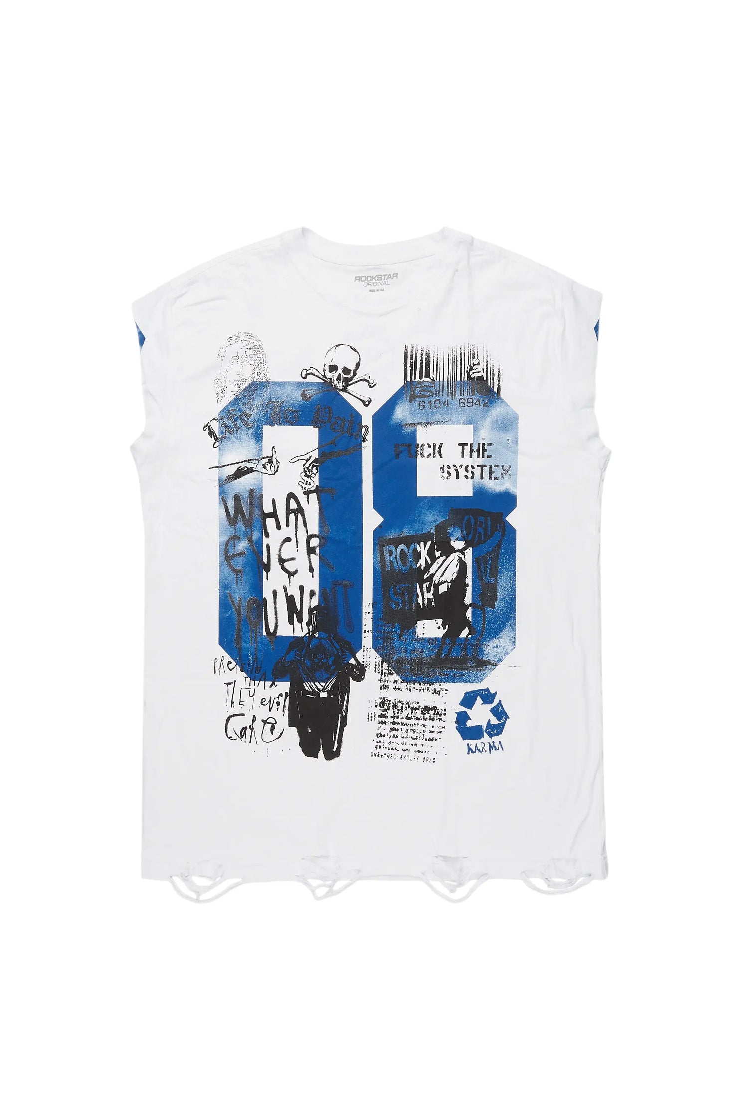 Grill White/Blue Graphic Muscle T-Shirt