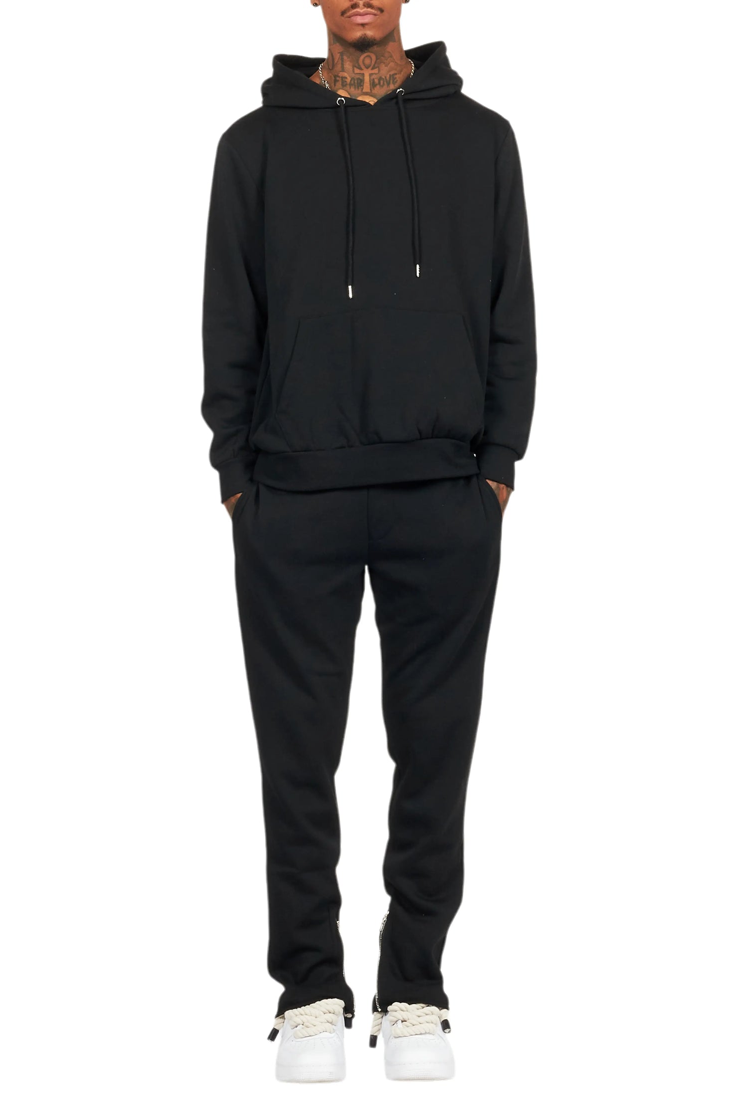 Basic Black Hoodie/Slim Fit Track Set