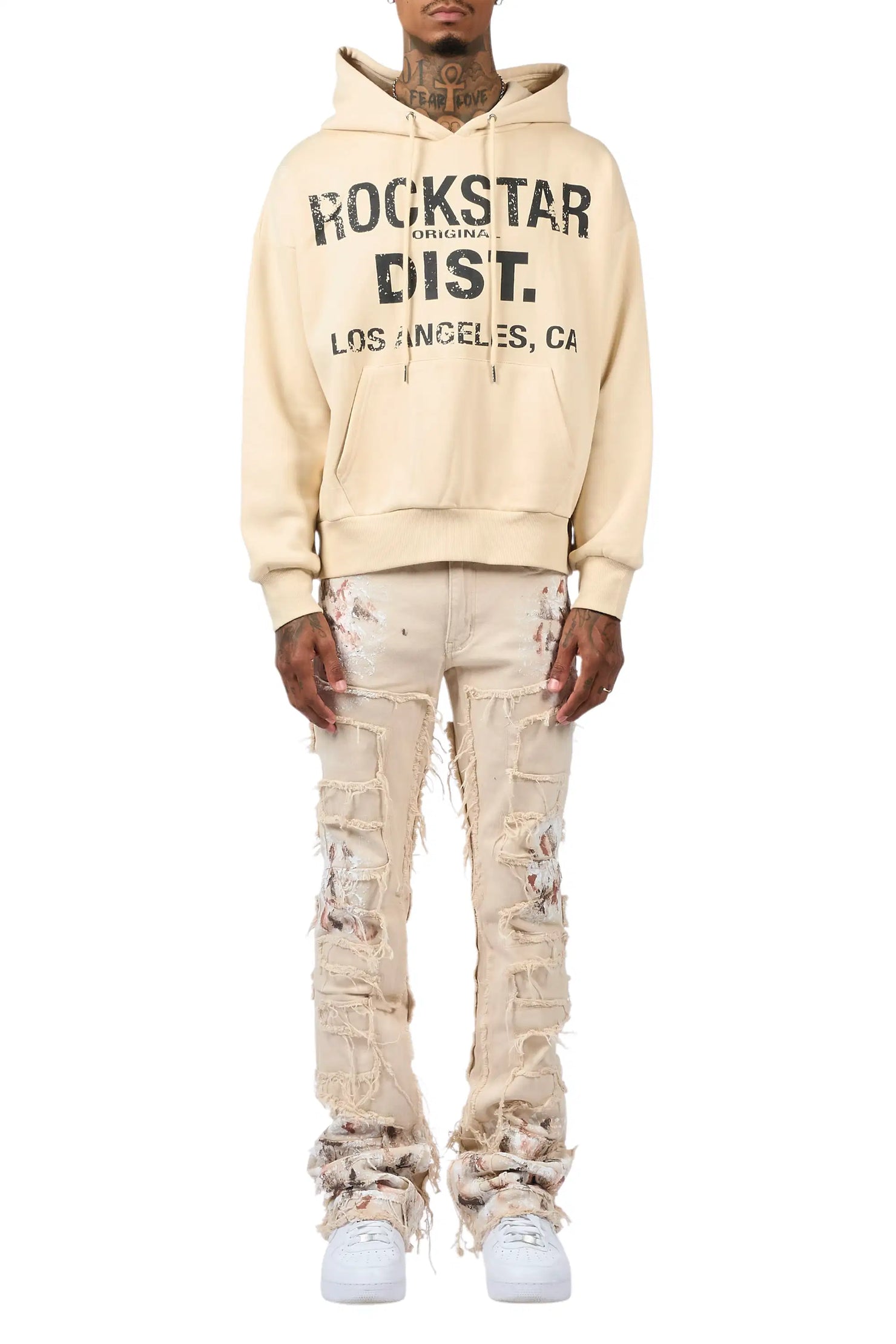 Saxon Beige/Beige Hoodie/Stacked Flare Jean Set