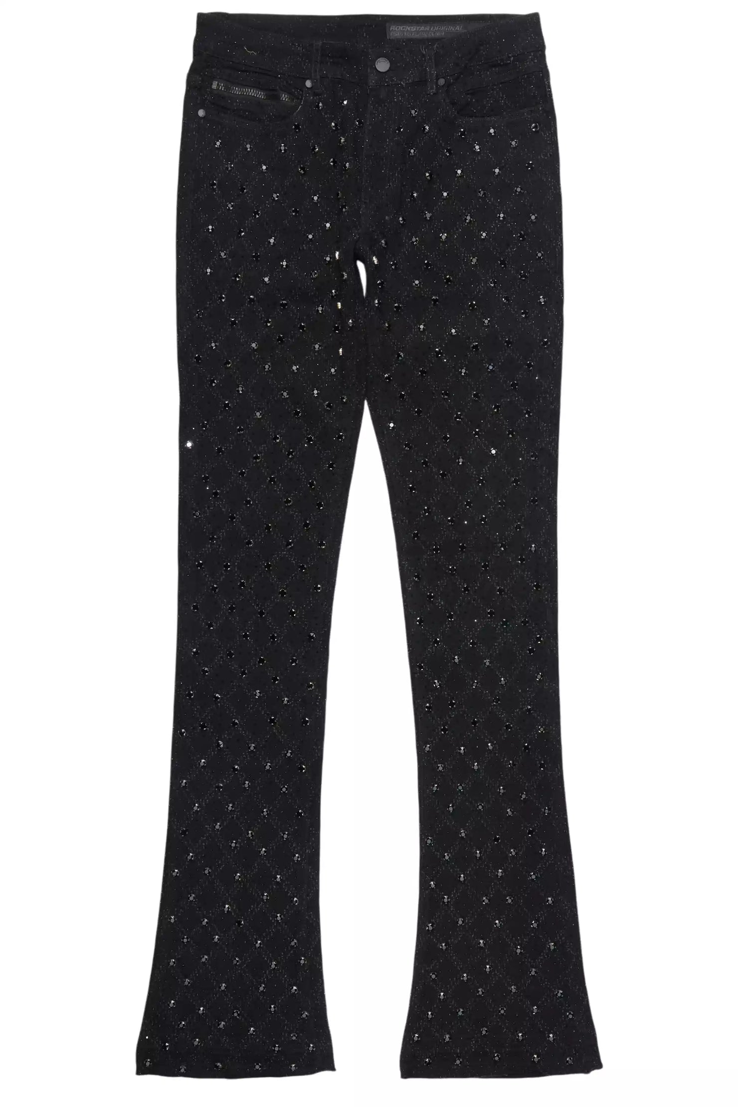 Glit Jet Black Rhinestone Stacked Flare Jean