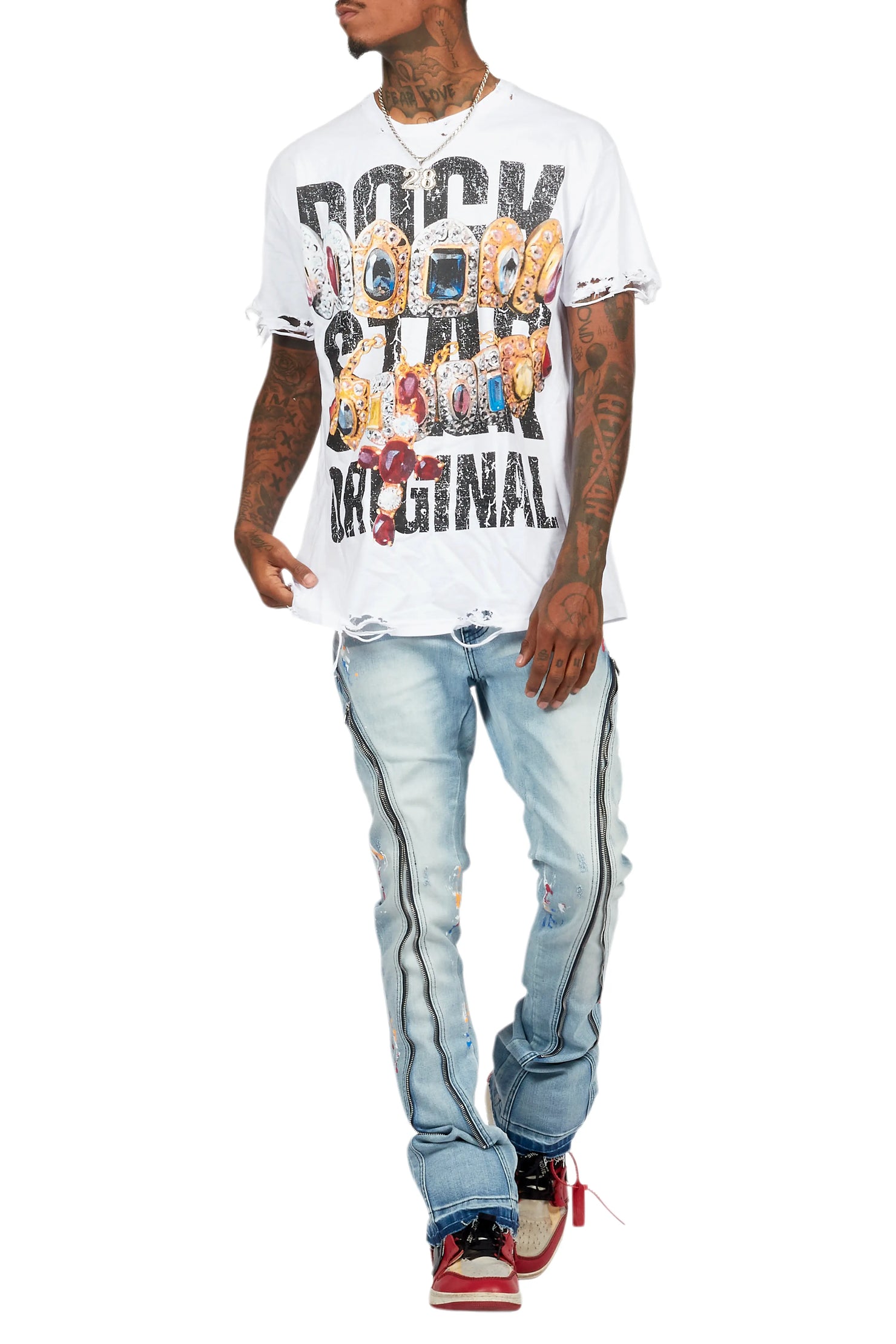 Barton White T-Shirt/Stacked Flare Jean Bundle