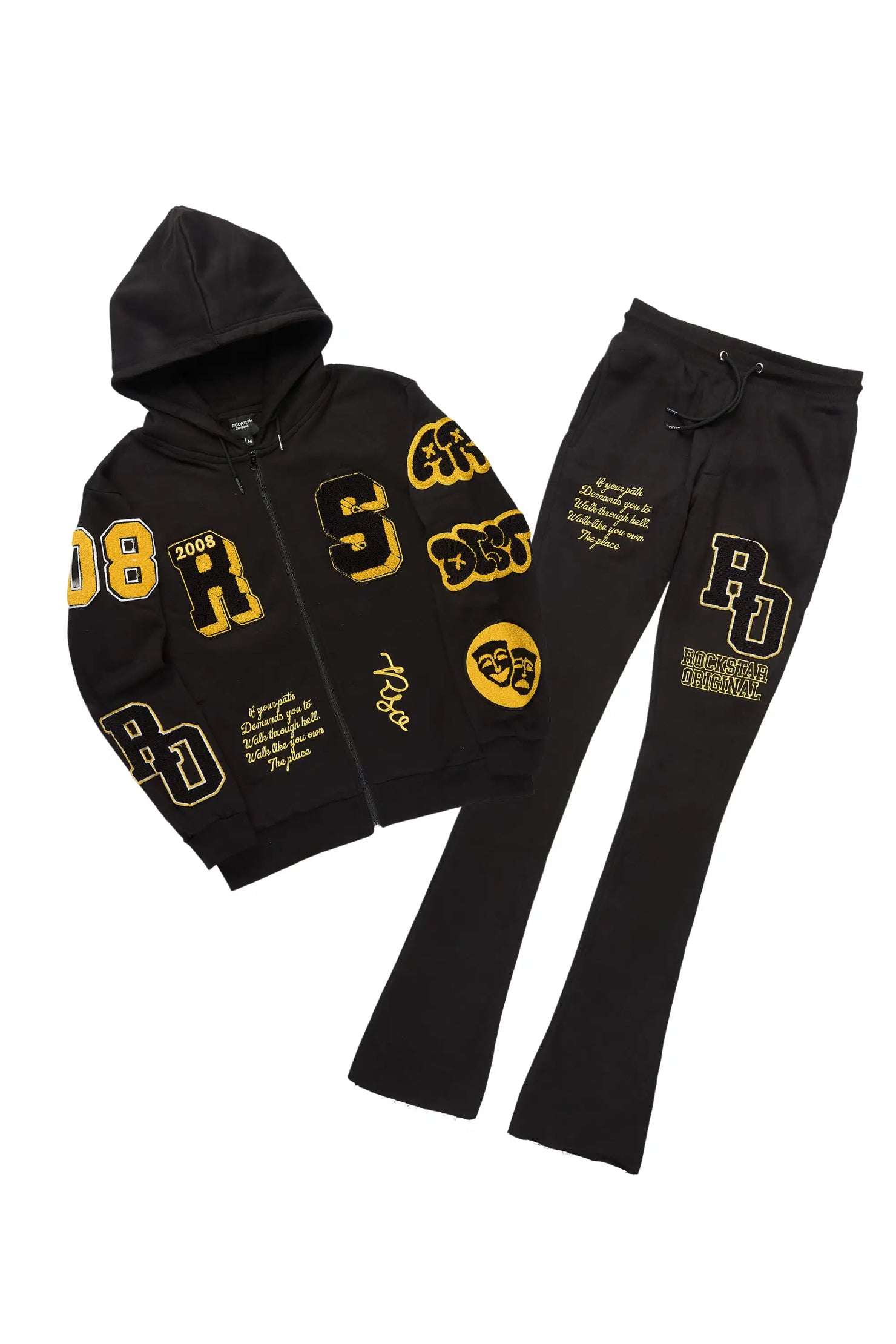 Leslaw Black Zip Up Hoodie Stacked Track Set