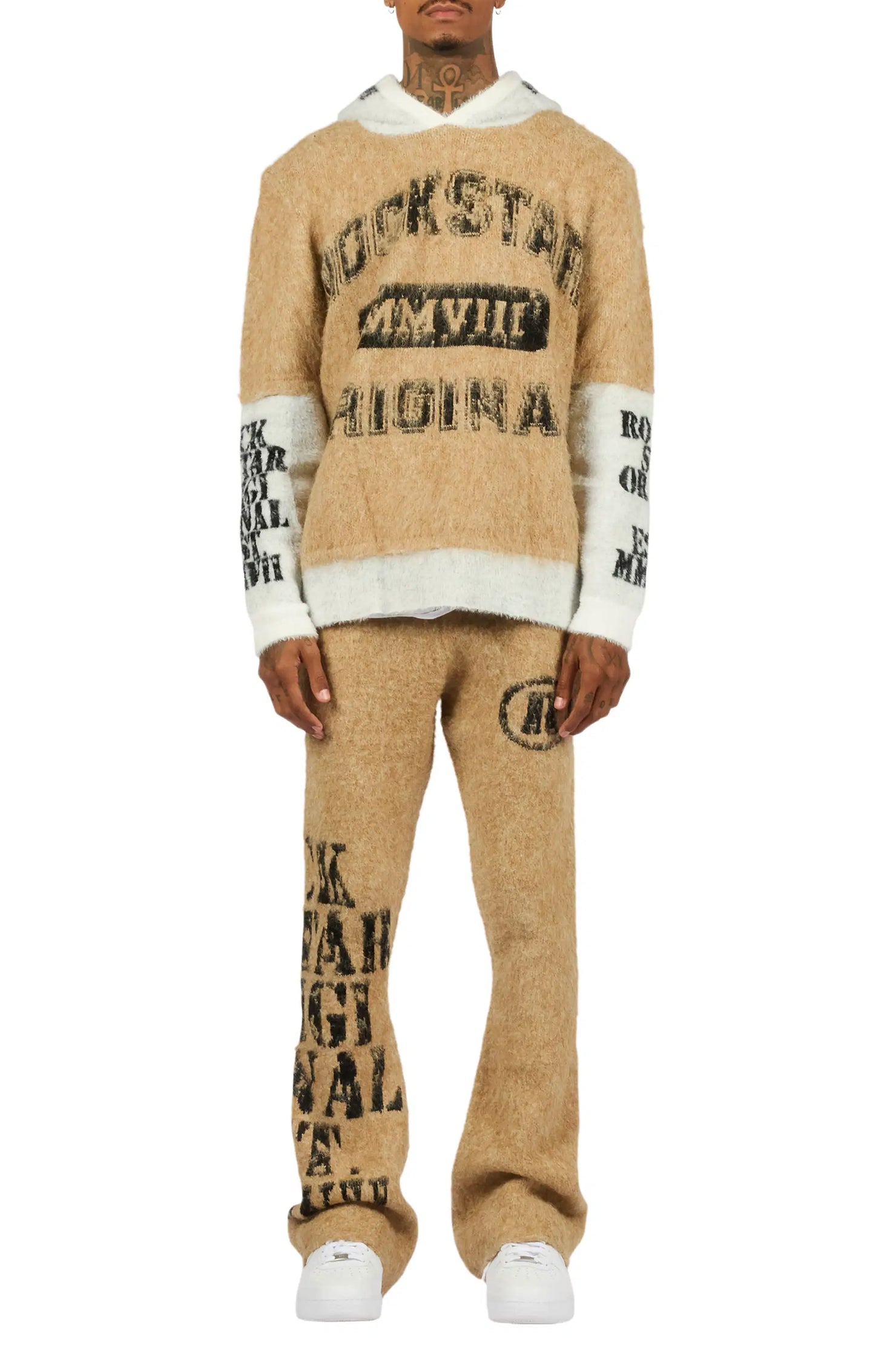 Steri Beige Mohair Hoodie Stacked Flare Track Set