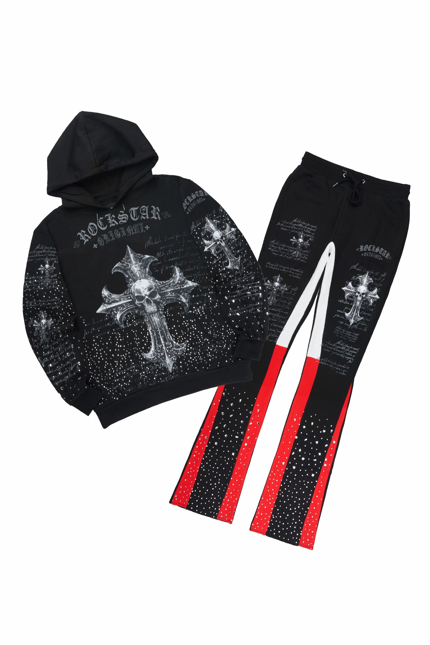 Bowman Black/Multi Rhinestone Hoodie/Stacked Flare Track Set