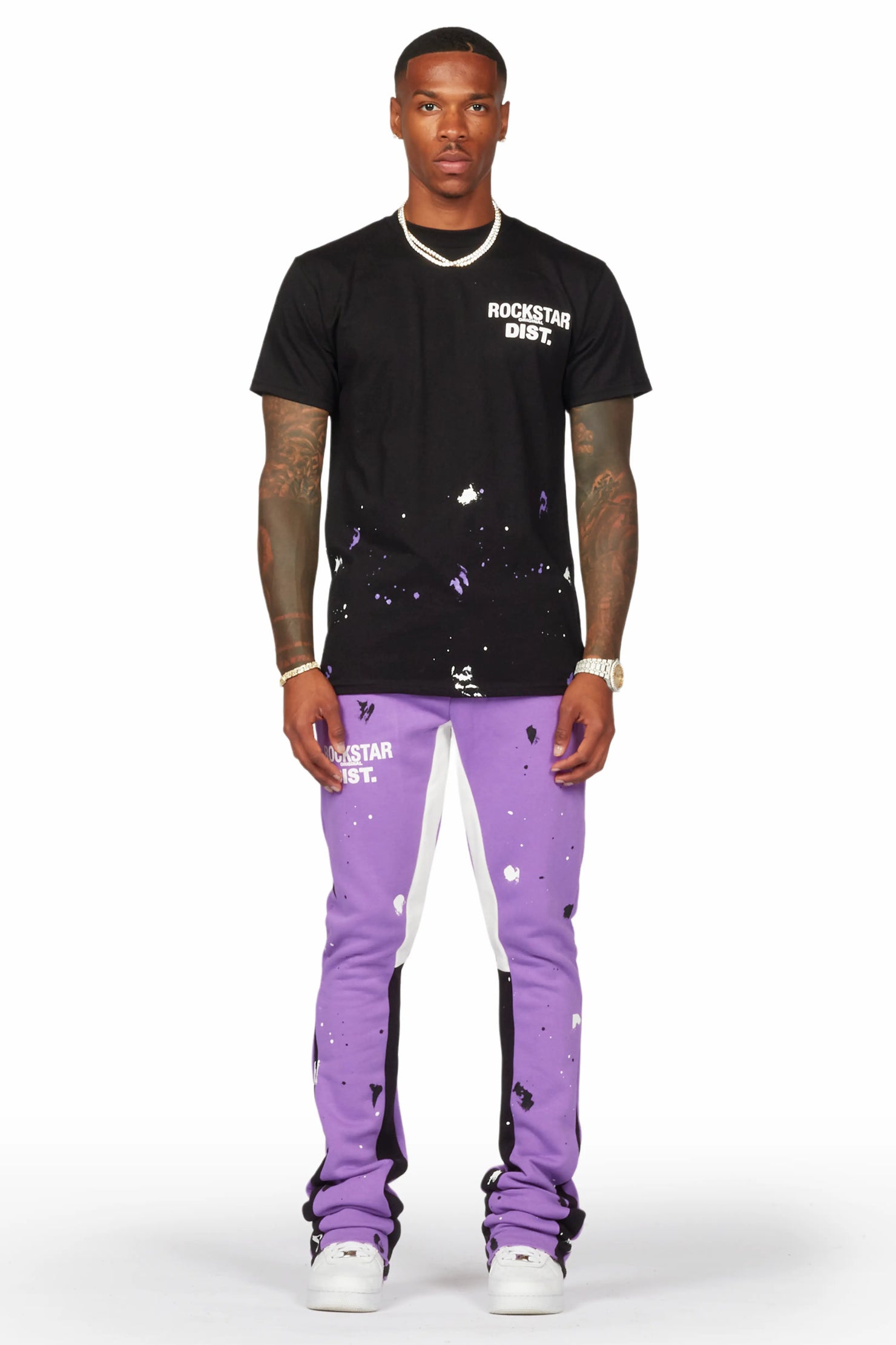 Raffer Black/Purple T-Shirt/Stacked Flare Pant Set