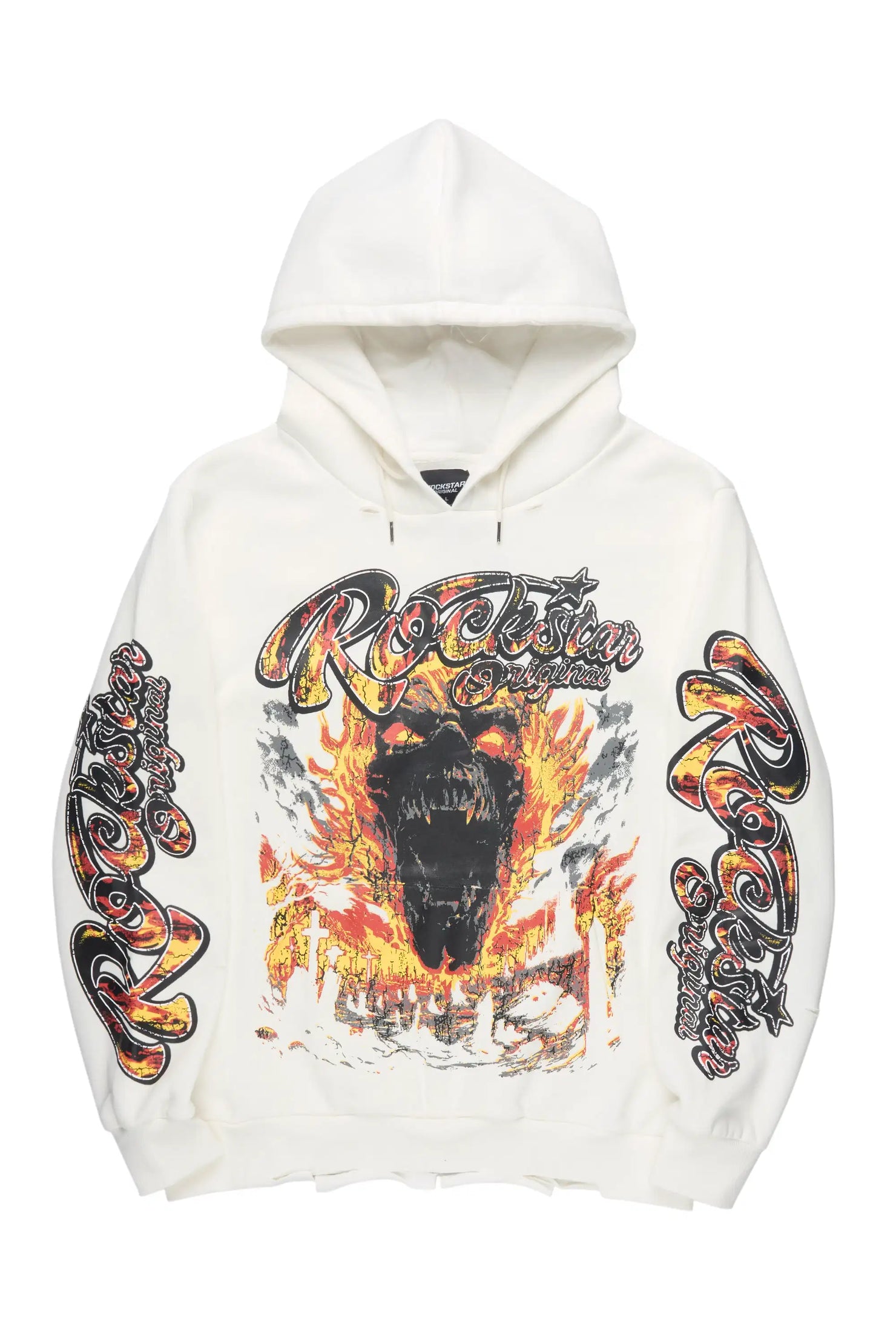 Flamer White Distressed Graphic Relaxed Hoodie