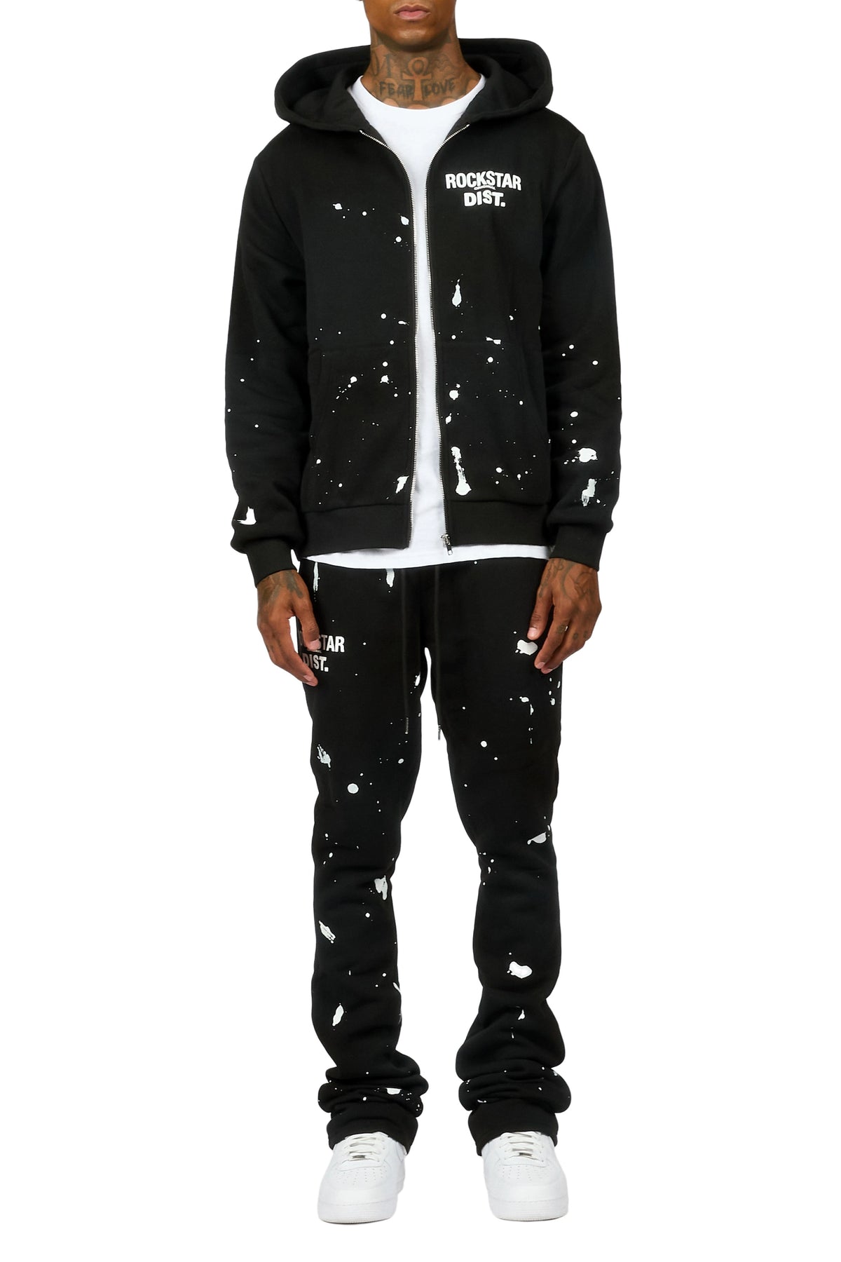 Zip Up Black Raffer Hoodie/Stacked Track Set