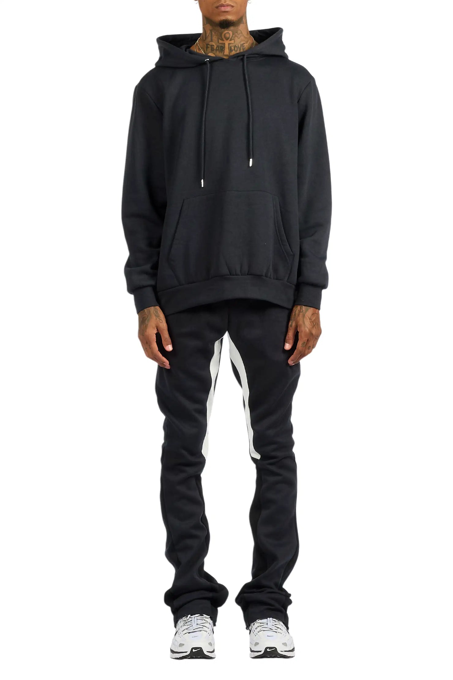 Basic Charcoal Hoodie/Stacked Flare Track Set