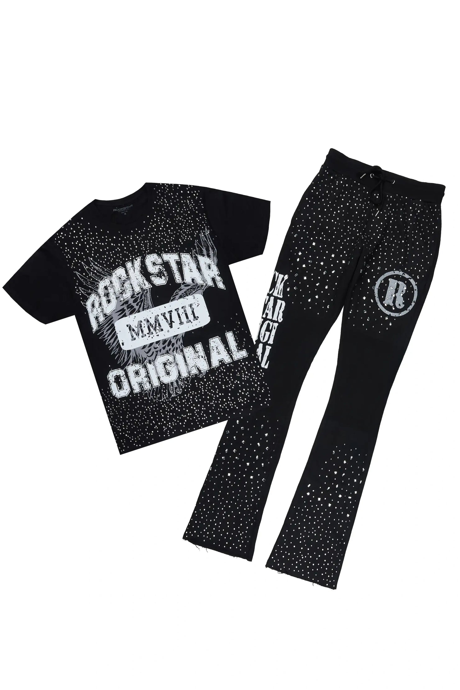 Borya 2.0 Black/Black Rhinestone T-Shirt/Relaxed Track Set