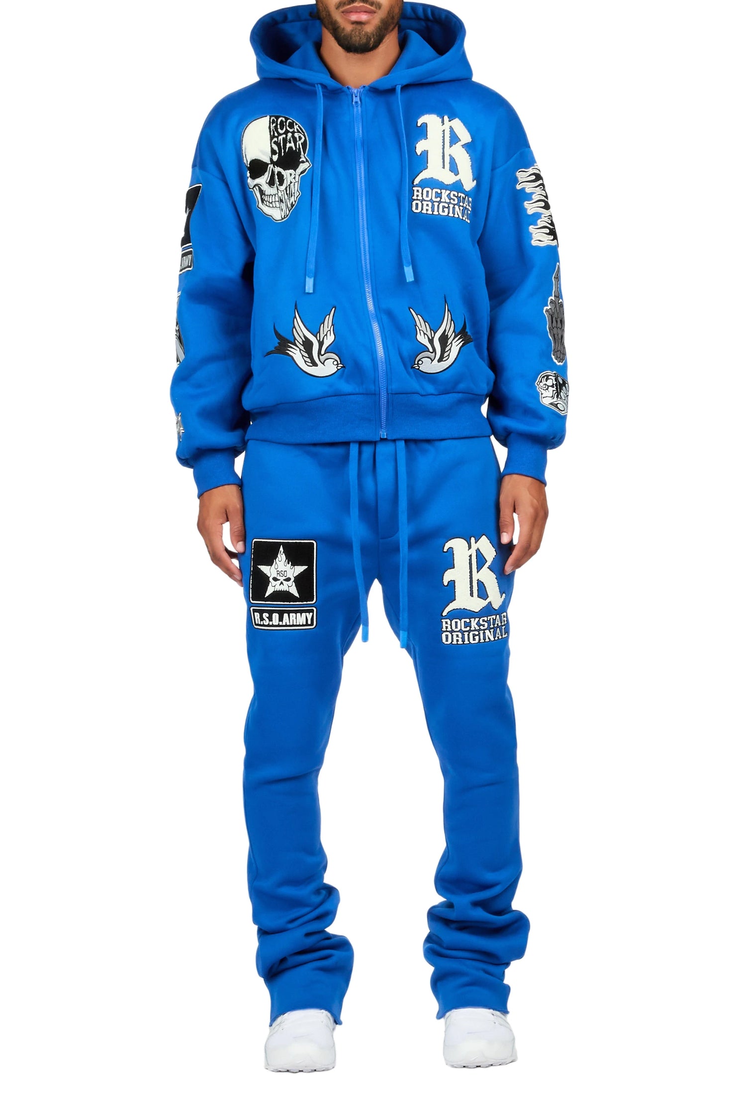 Vidar Royal Zip Up Hoodie Stacked Track Set