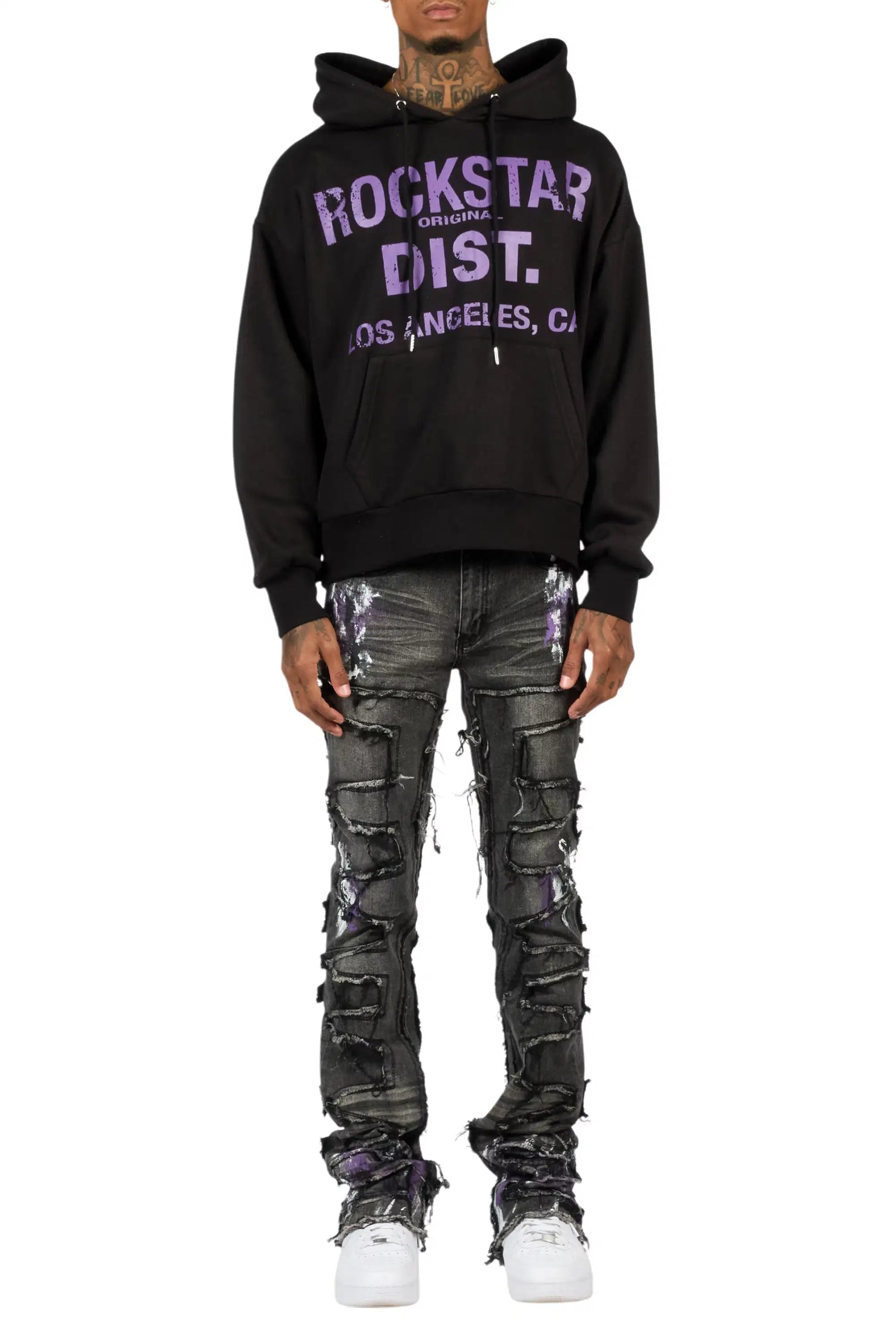 Saxon Purple/Black Hoodie/Stacked Flare Jean Set