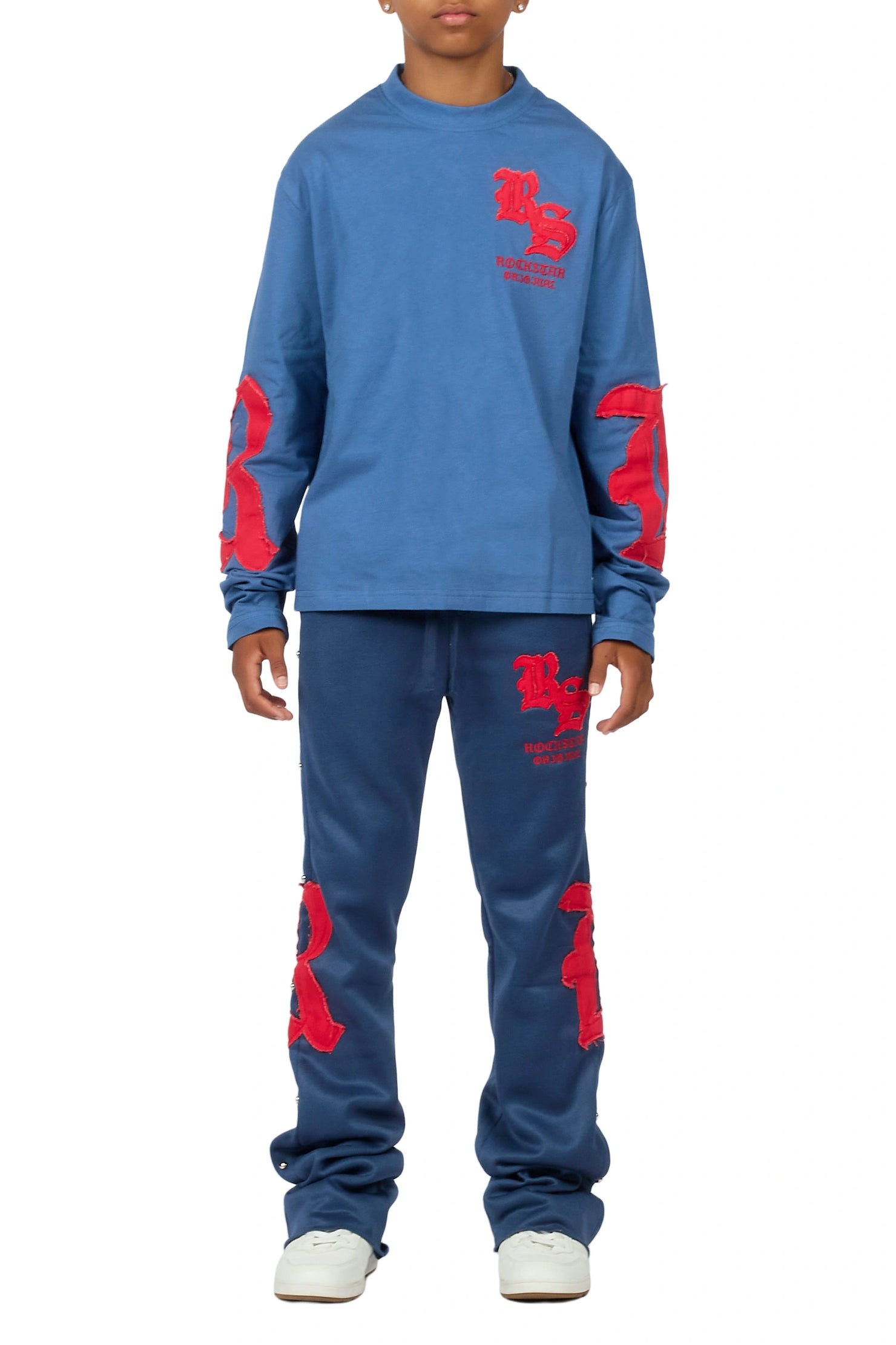 Boys Shire Navy/Red Long Sleeve Stacked Track Set
