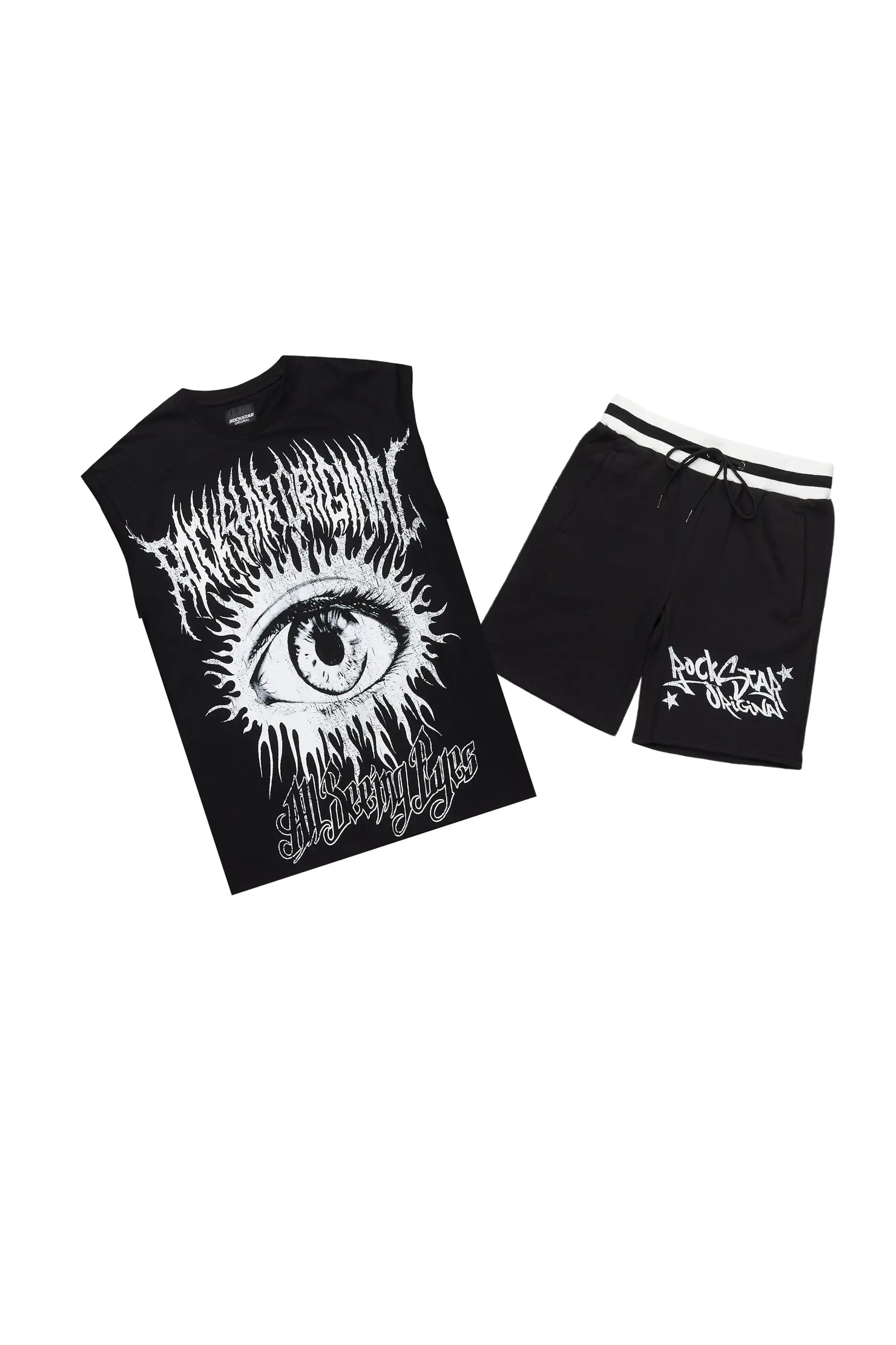 All Seeing Eyes Black Cut Sleeve Short Set