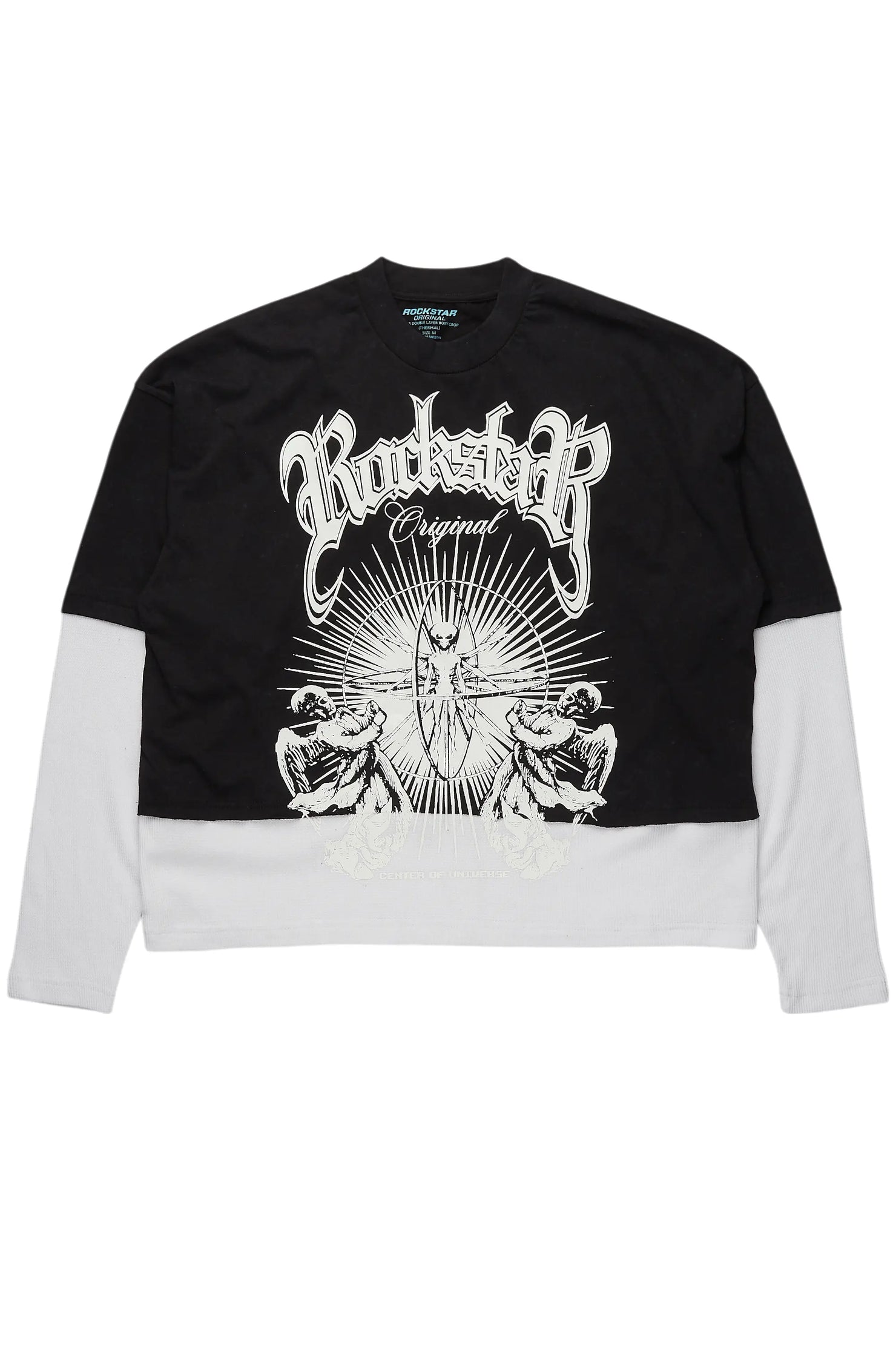 Alessi Vintage Black Thermal Double Layer Boxy Crop T-Shirt