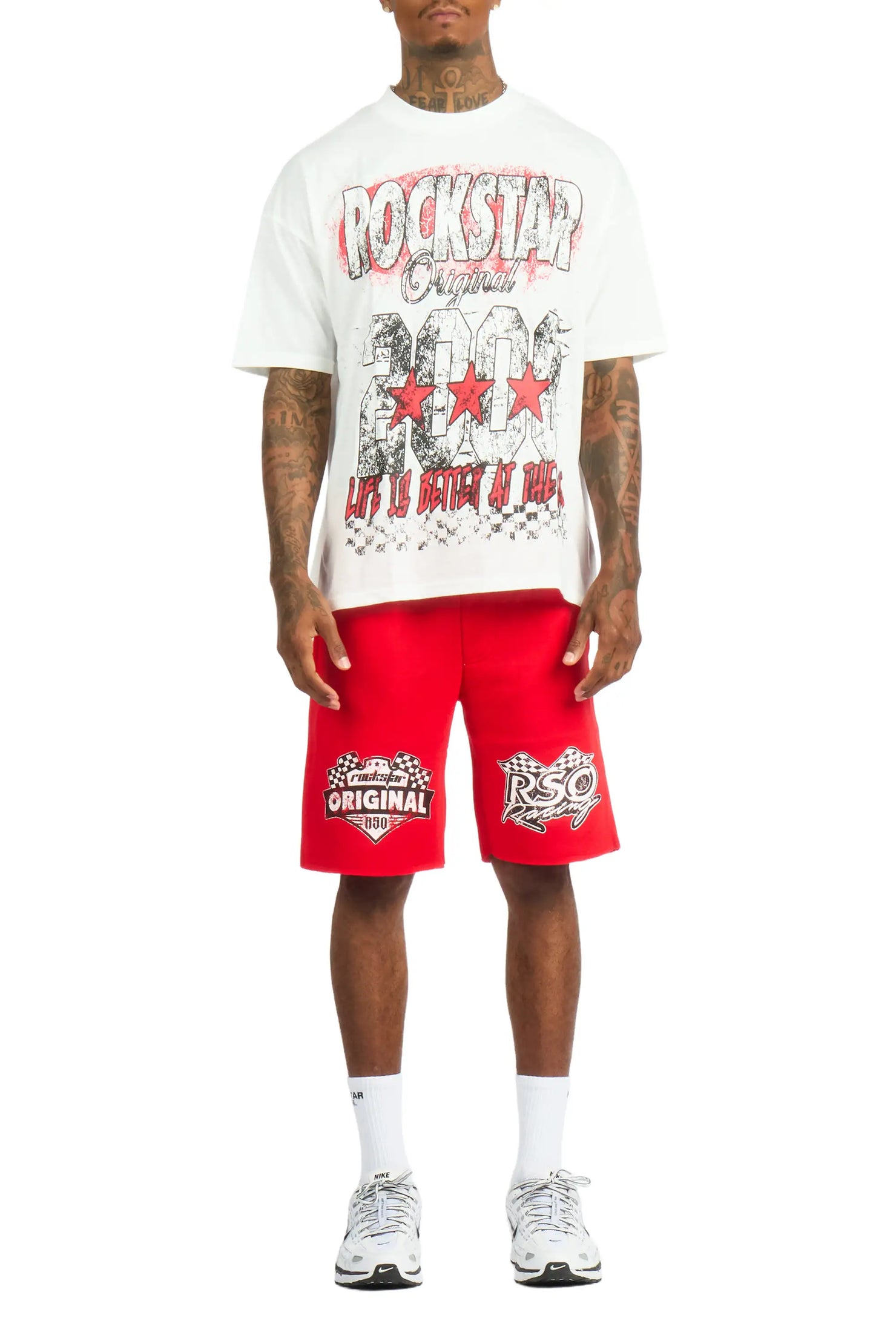 Racing Grung White/Red Graphic T-Shirt Short Set