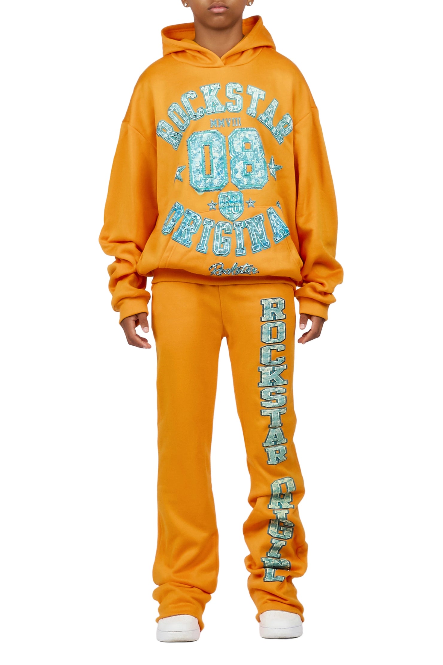 Boys Atramen Orange/Cream Stacked Hoodie Track Set