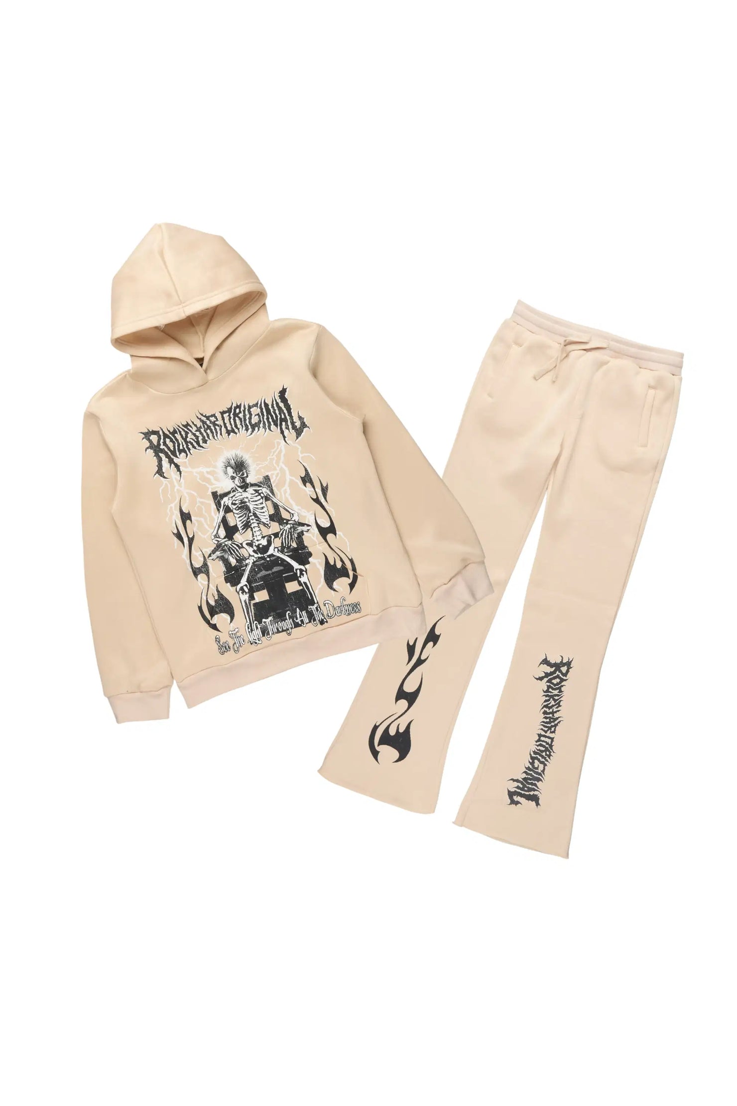 Boys Dethrown Beige Hoodie/Stacked Flare Track Set