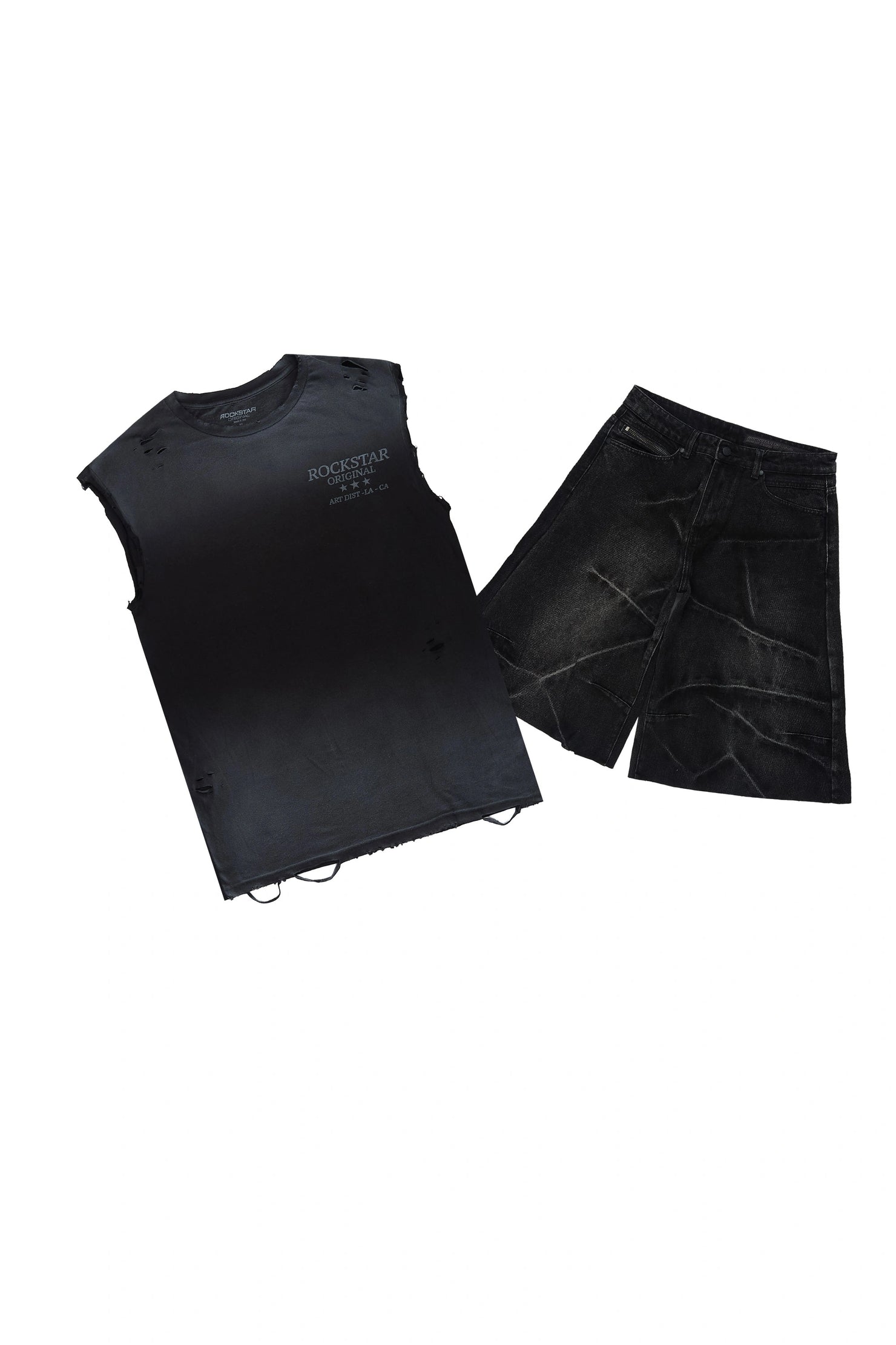 Kembi Black/ Dark Grey Oversized Graphic T-Shirt & Harlem Jean Short