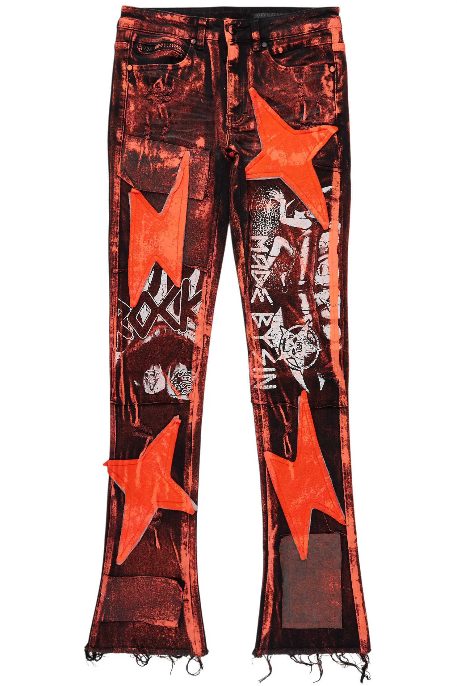 Valko Black/Orange Roller Paint Stacked Flare Jean