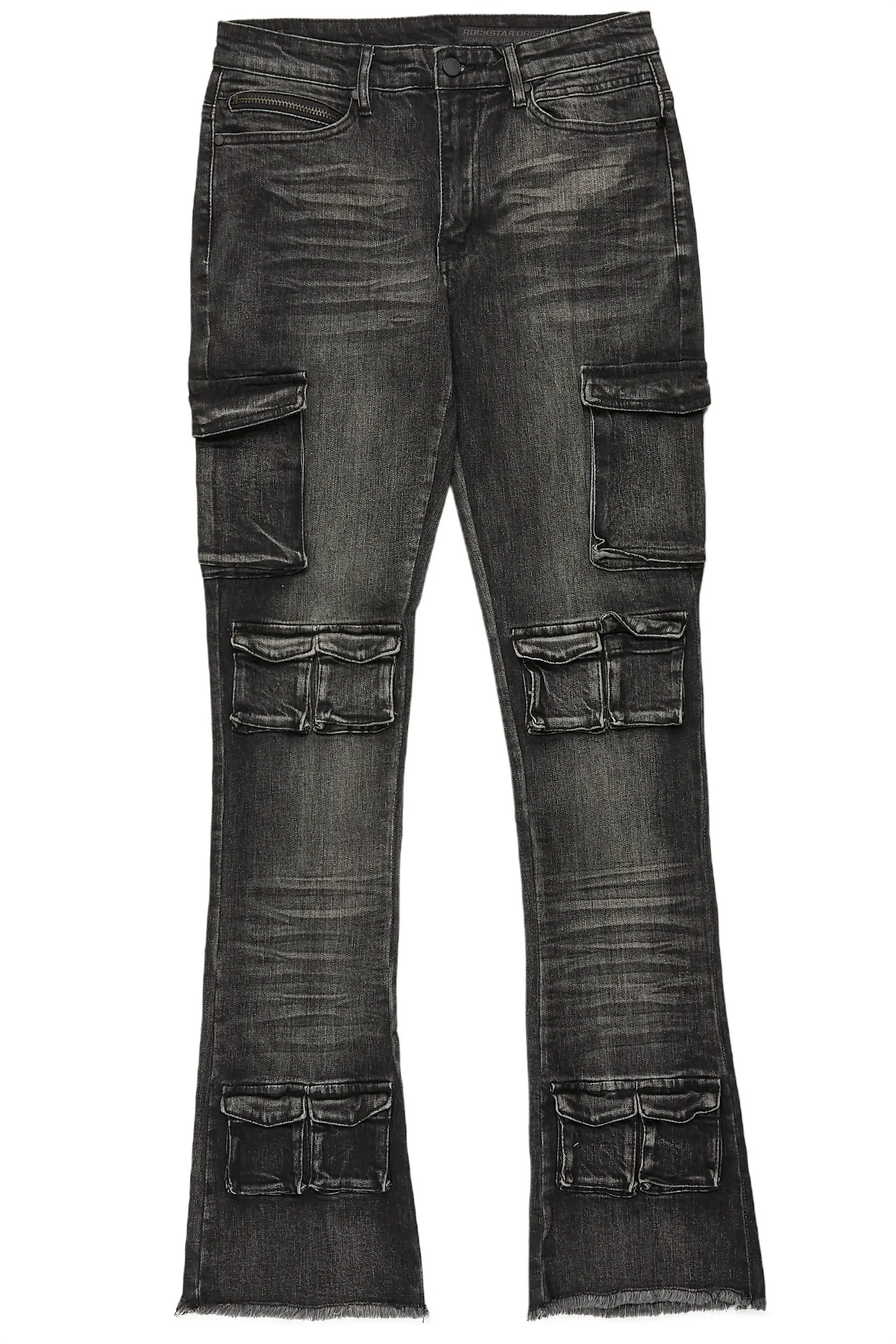 Feodor Dark Grey Stacked Flare Cargo Jean