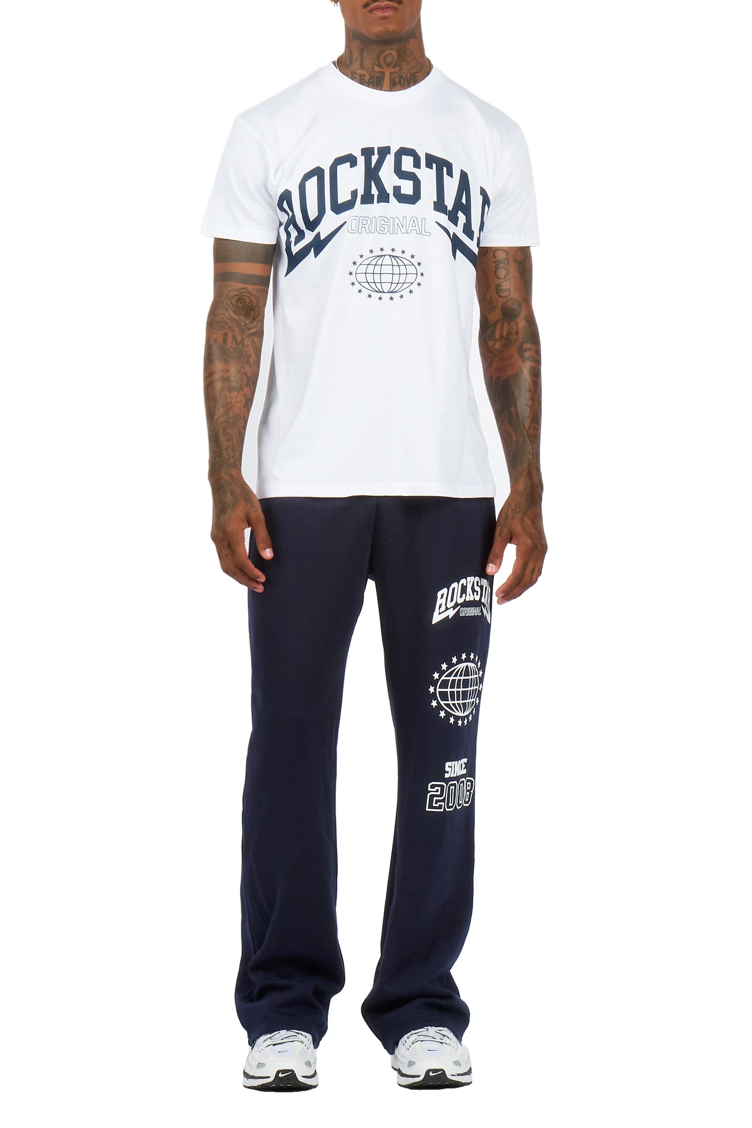 Stori White/Navy T-Shirt/ Relaxed Track Set
