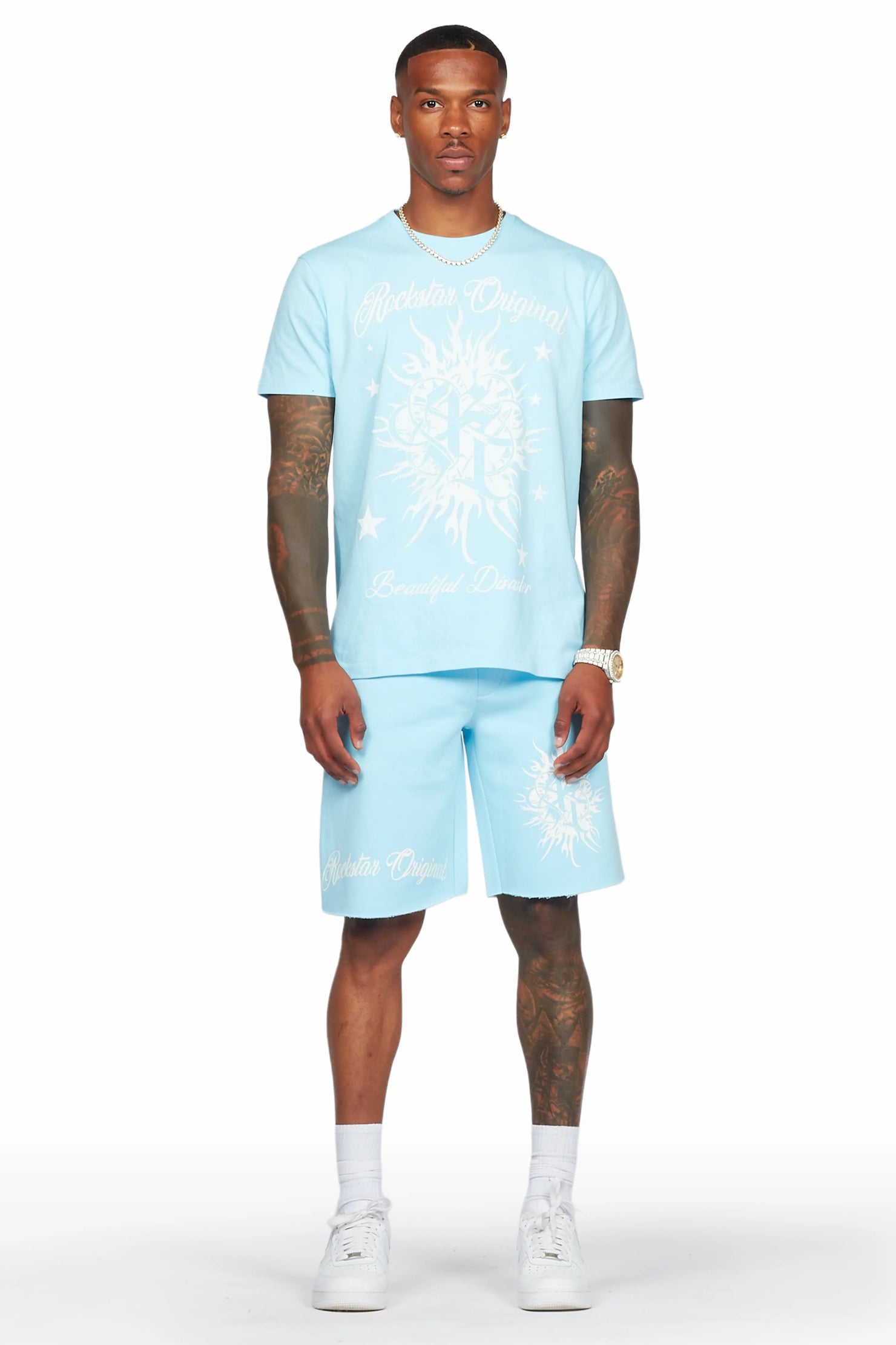 Spiral Baby Blue T-Shirt Short Set