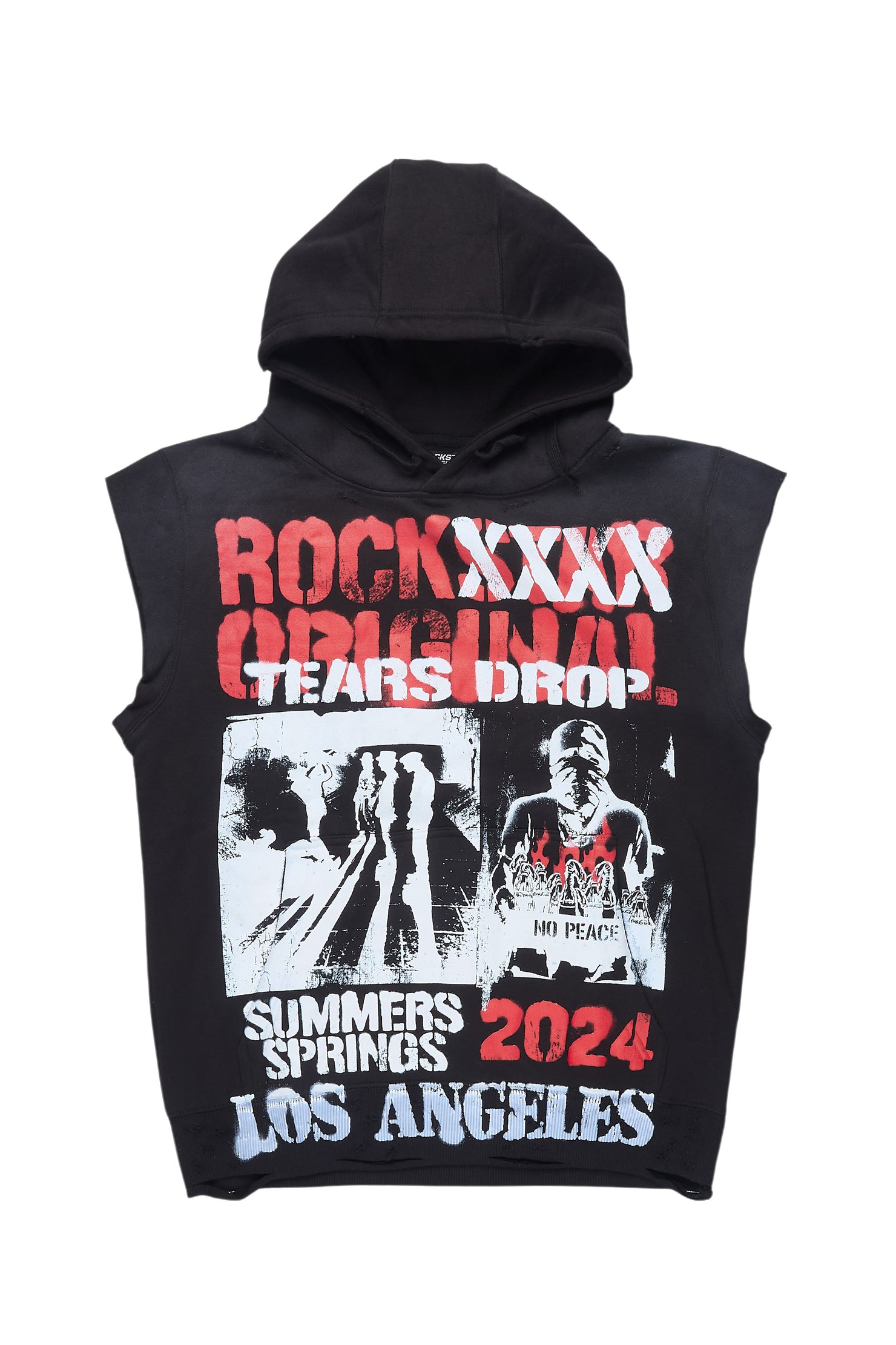 Paton Black/Red Distressed Graphic Cut Sleeve Hoodie