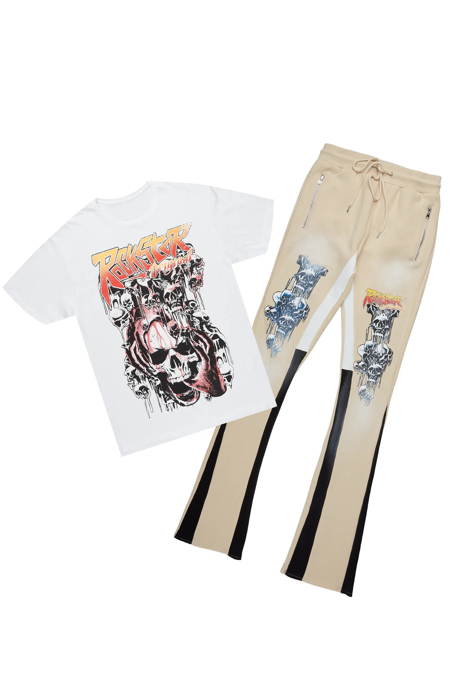 Grady White/Beige T-Shirt/Stacked Flare Track Set