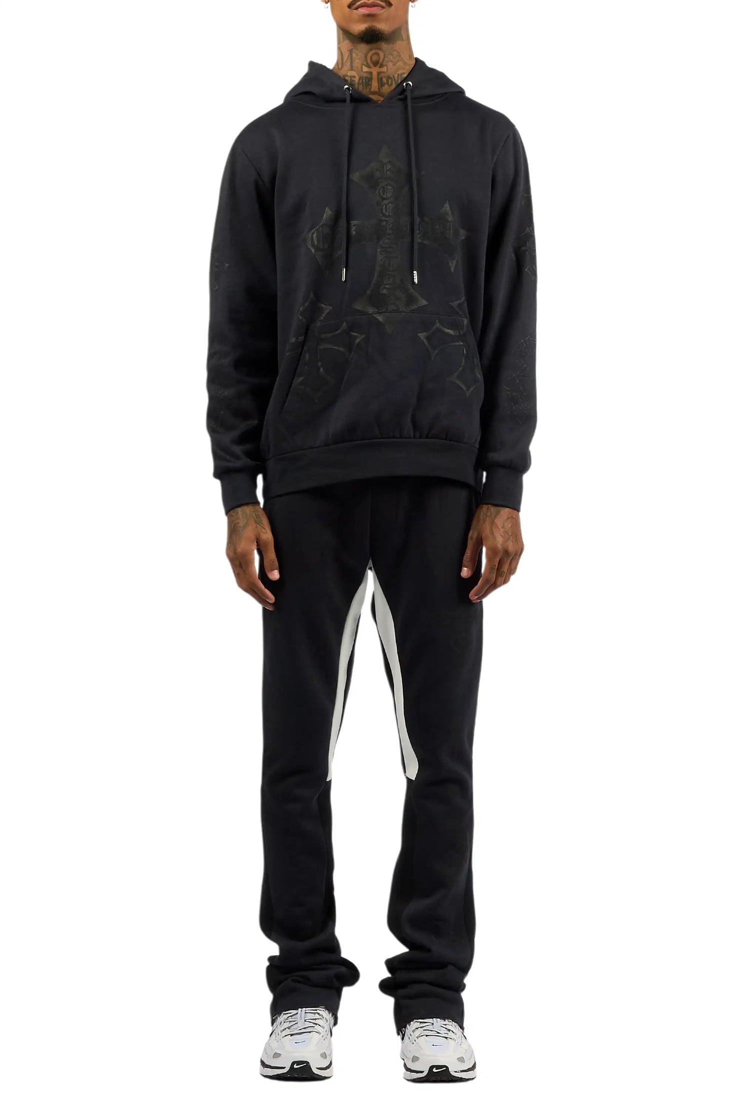 Marzion Navy/Black Hoodie/Stacked Flare Track Set