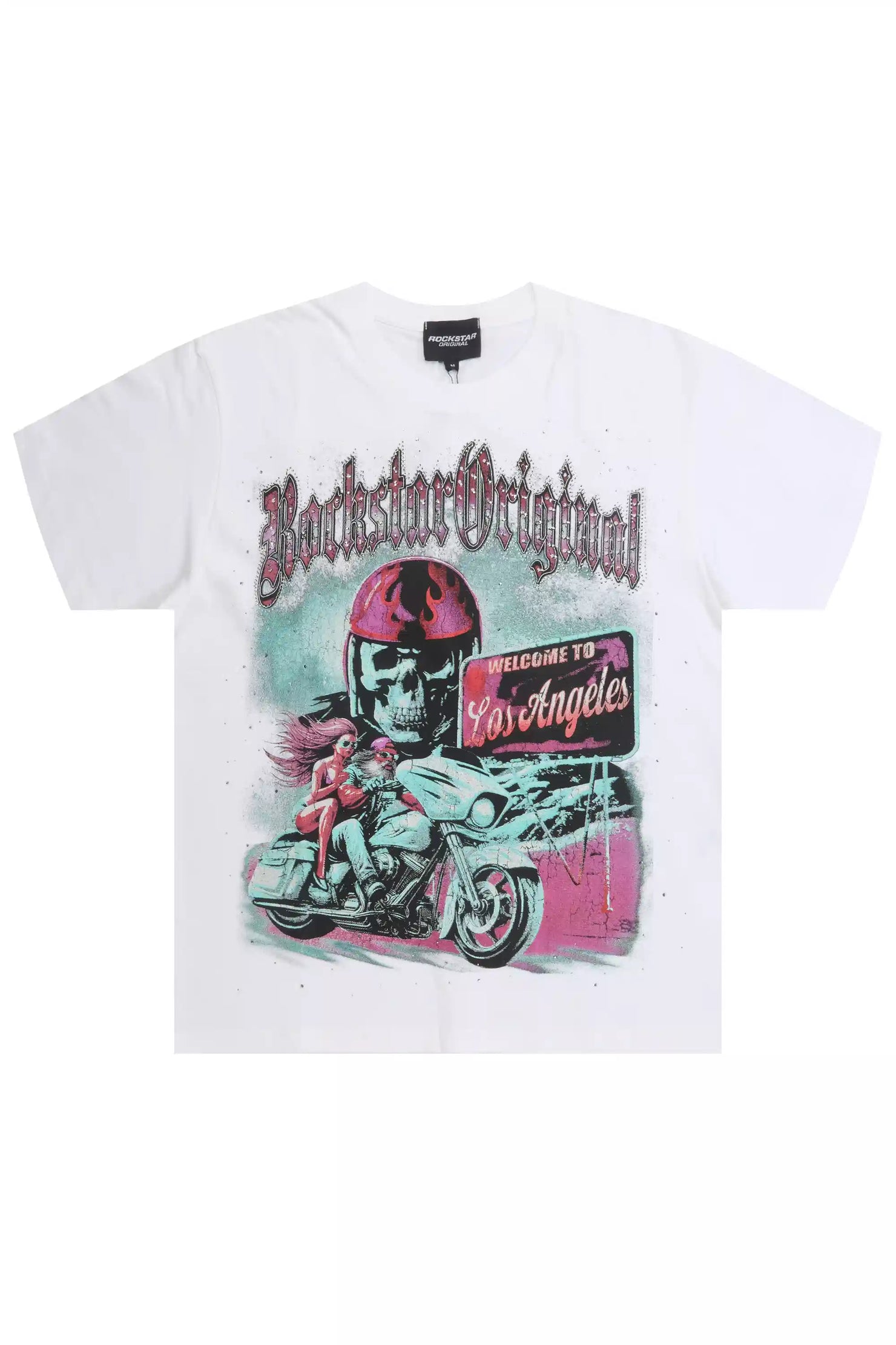 Yarri White Rhinestone Short Sleeve Tee